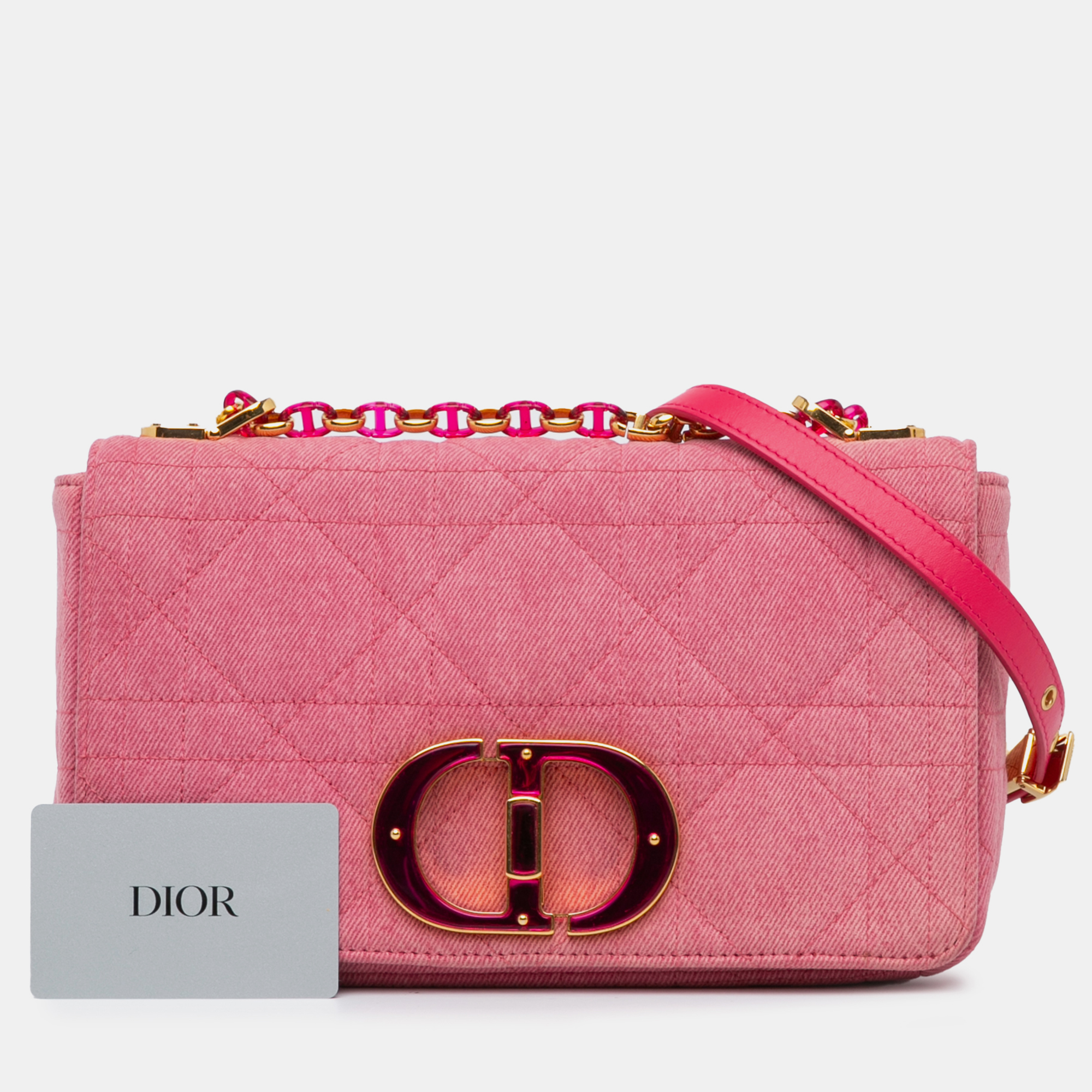 Dior Pink Medium Denim Macrocannage Caro Bag 