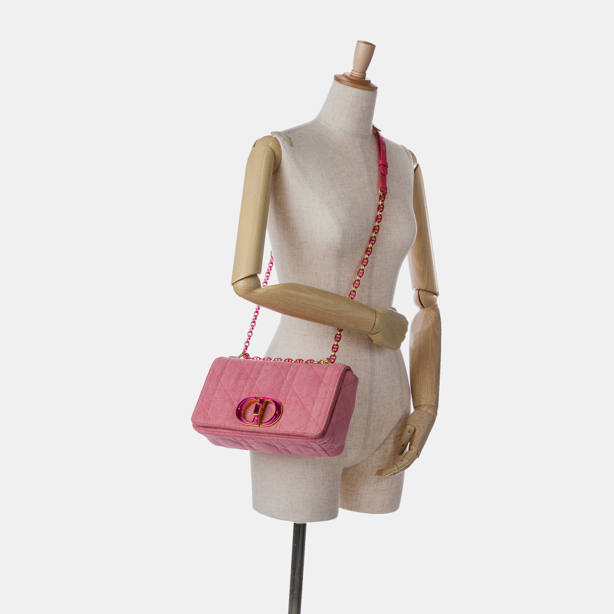 Dior Pink Medium Denim Macrocannage Caro Bag 