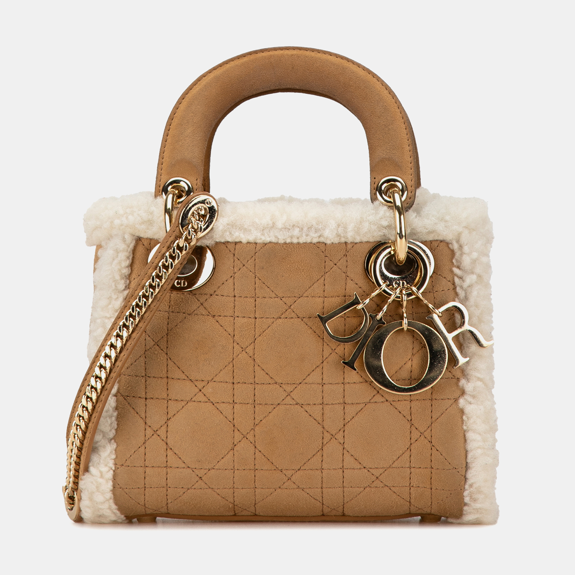 

Dior Brown Mini Suede Shearling Cannage Lady Dior