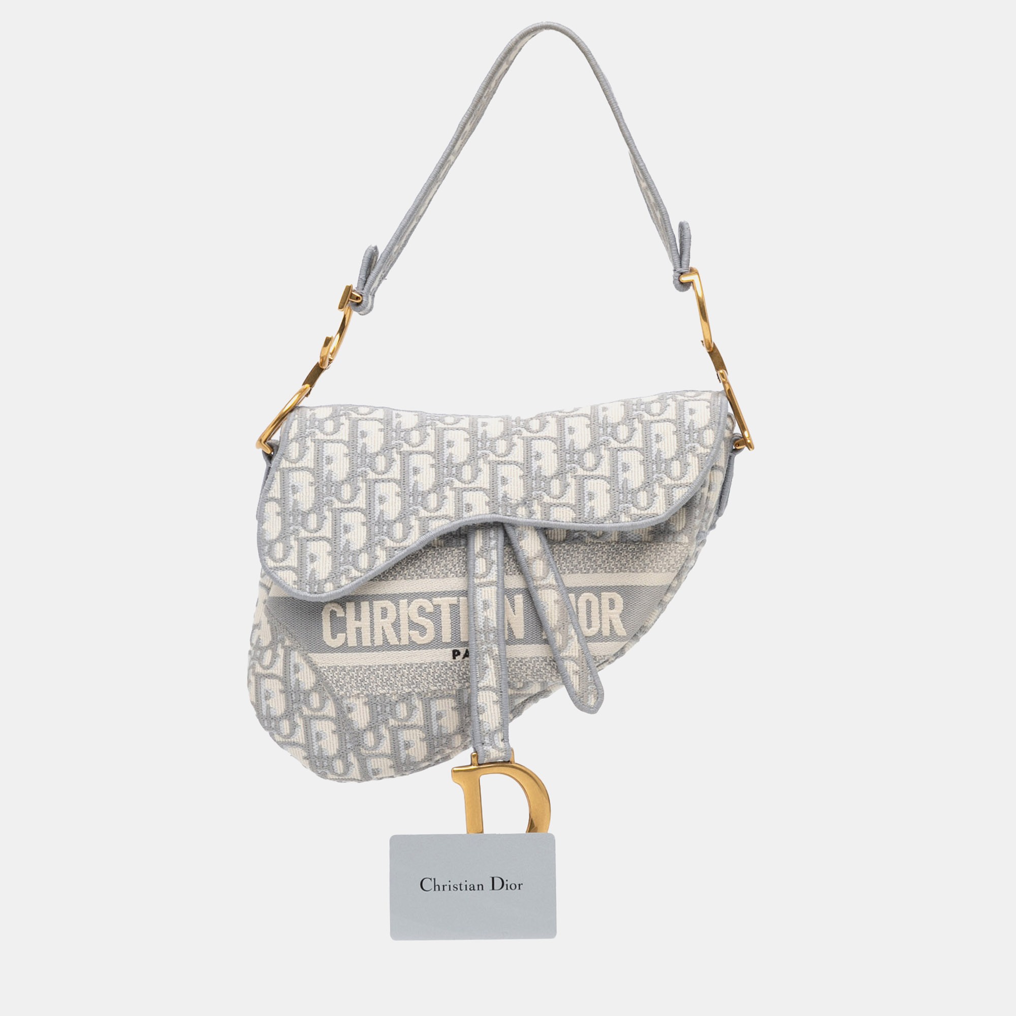 Dior Grey Oblique Embroidered Canvas Saddle Bag 