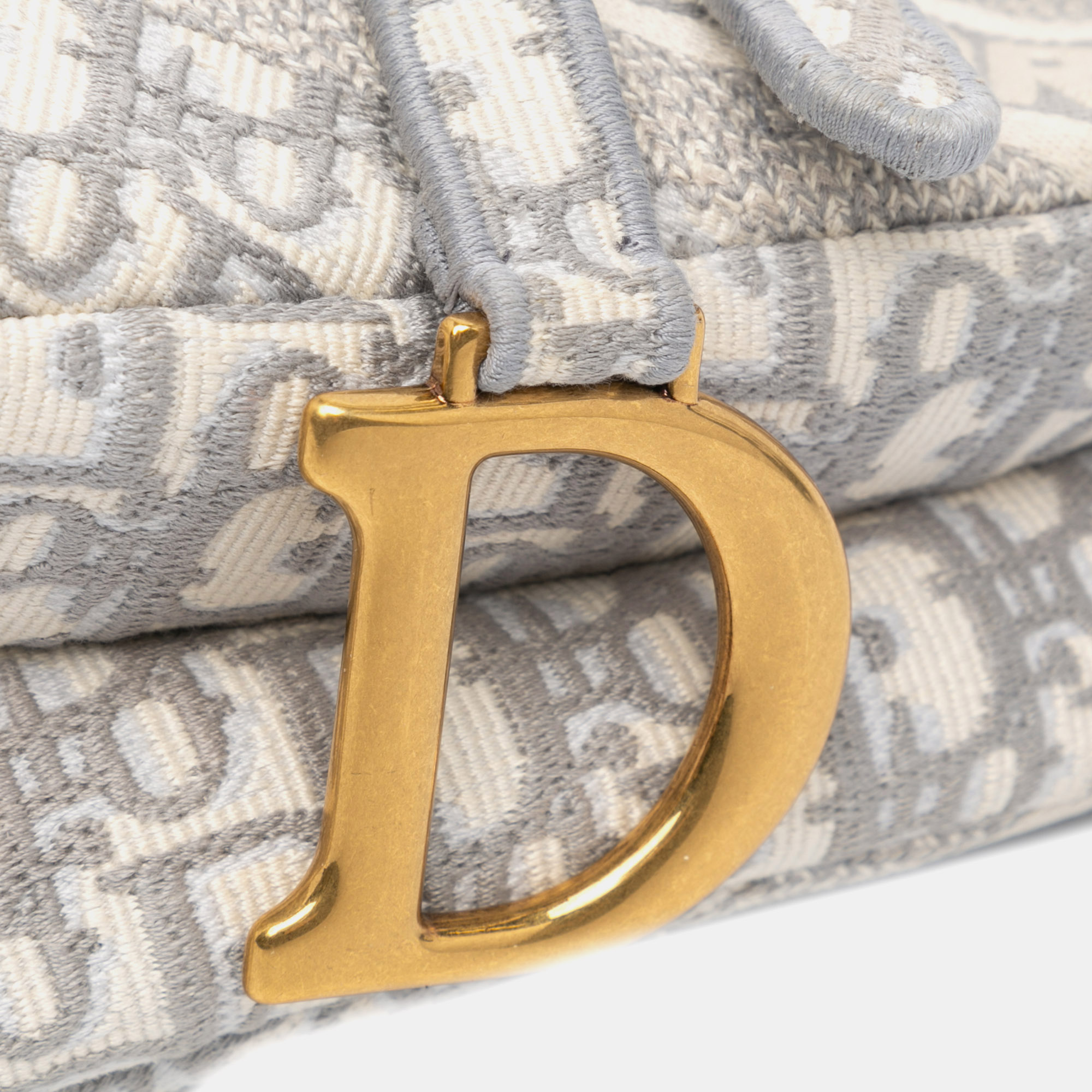 Dior Grey Oblique Embroidered Canvas Saddle Bag 