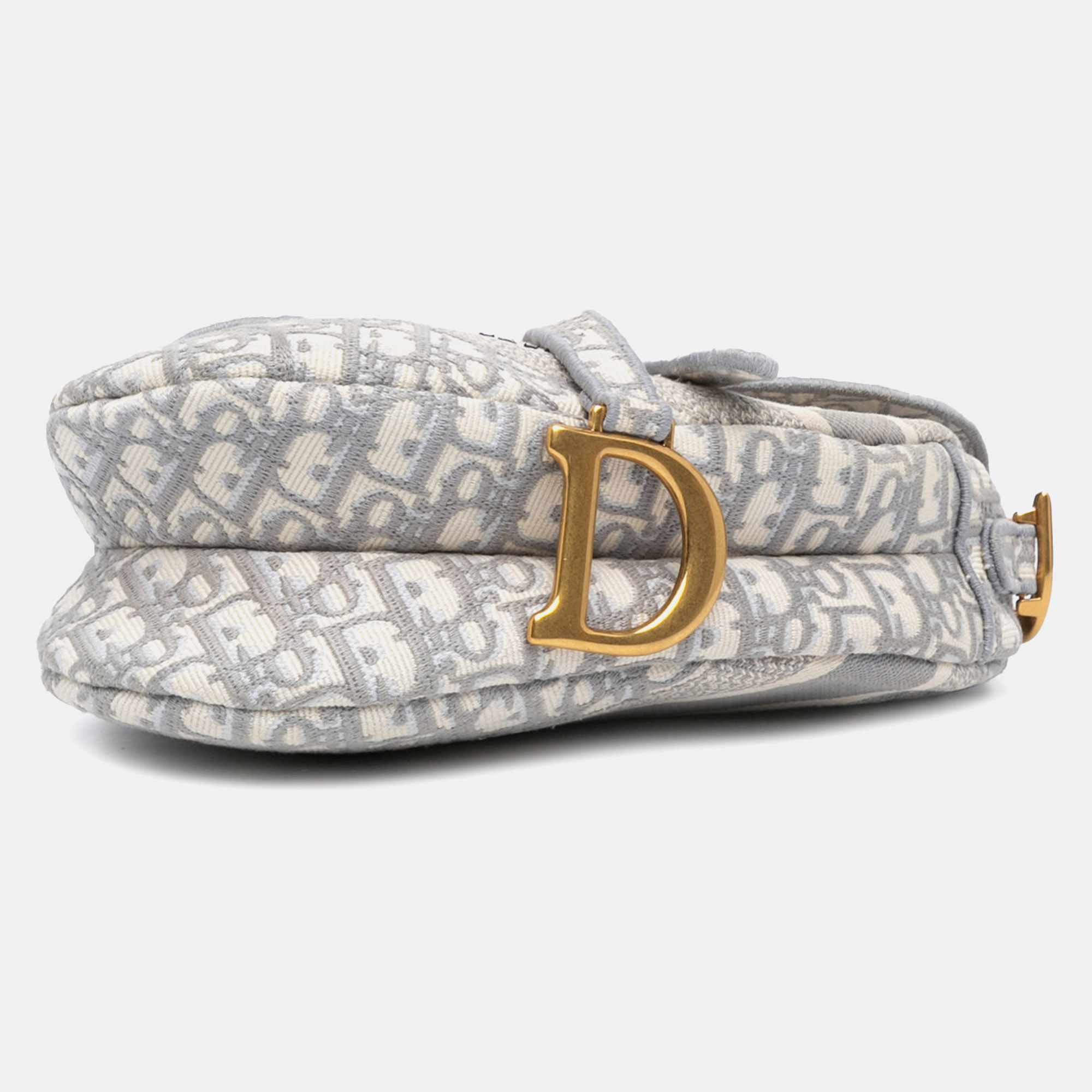 Dior Grey Oblique Embroidered Canvas Saddle Bag 