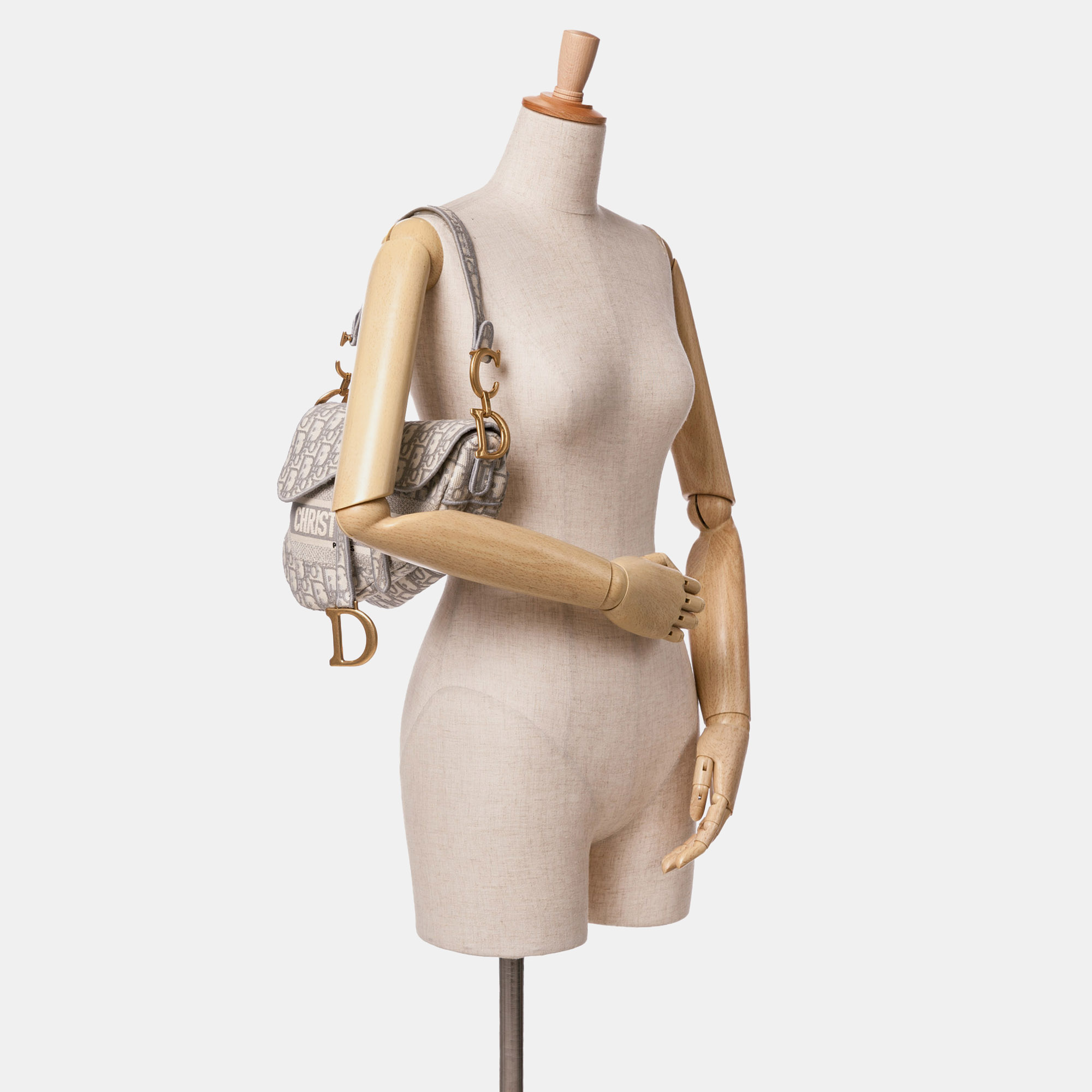 Dior Grey Oblique Embroidered Canvas Saddle Bag 