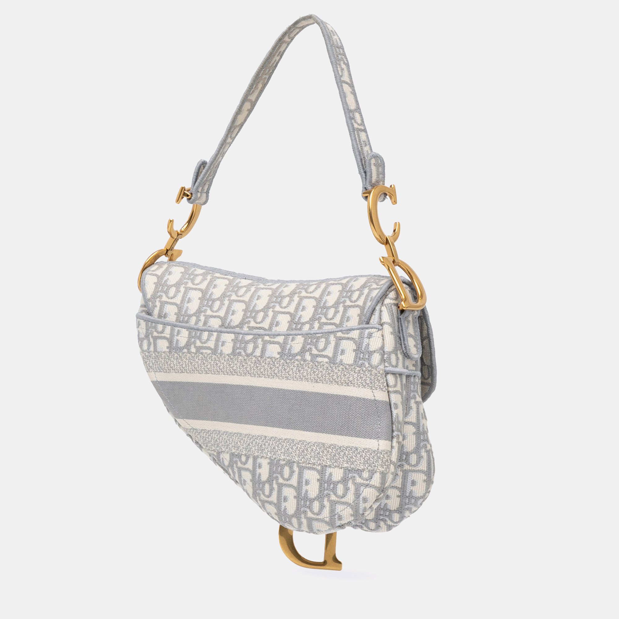 Dior Grey Oblique Embroidered Canvas Saddle Bag 