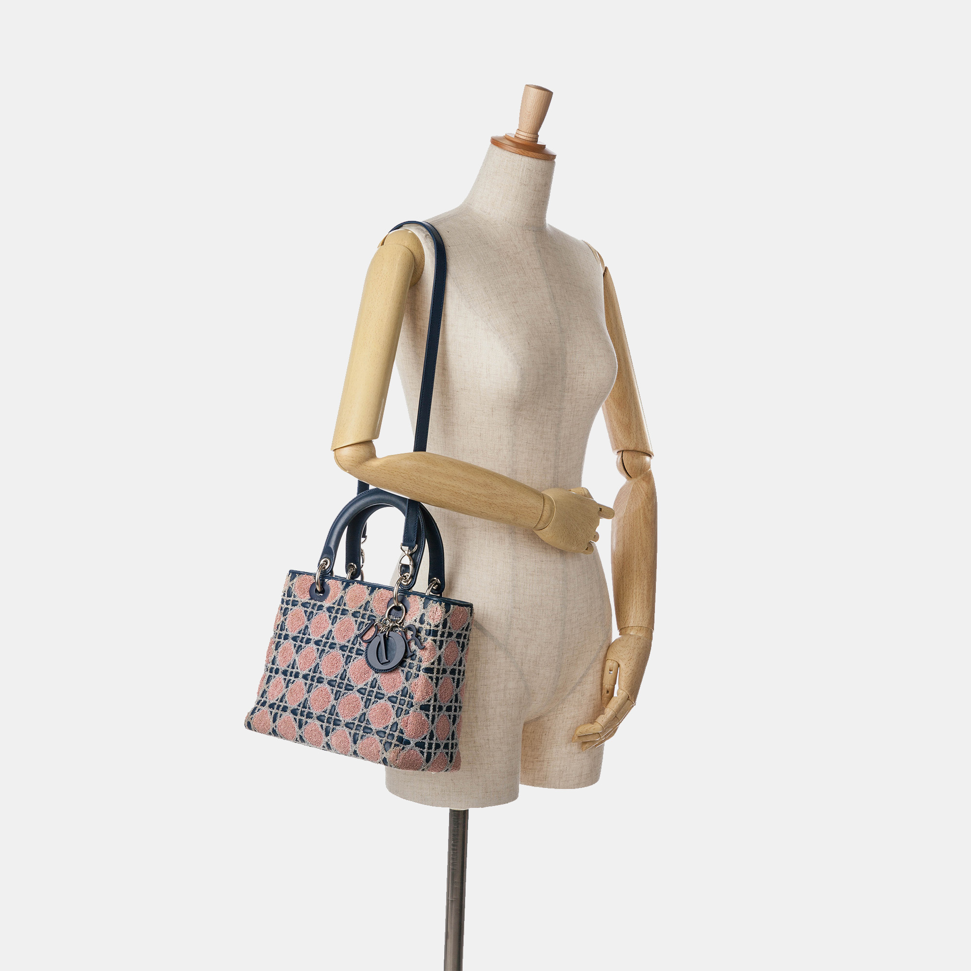 Dior Blue Medium Lambskin And Tweed Cannage Lady Dior Bag 
