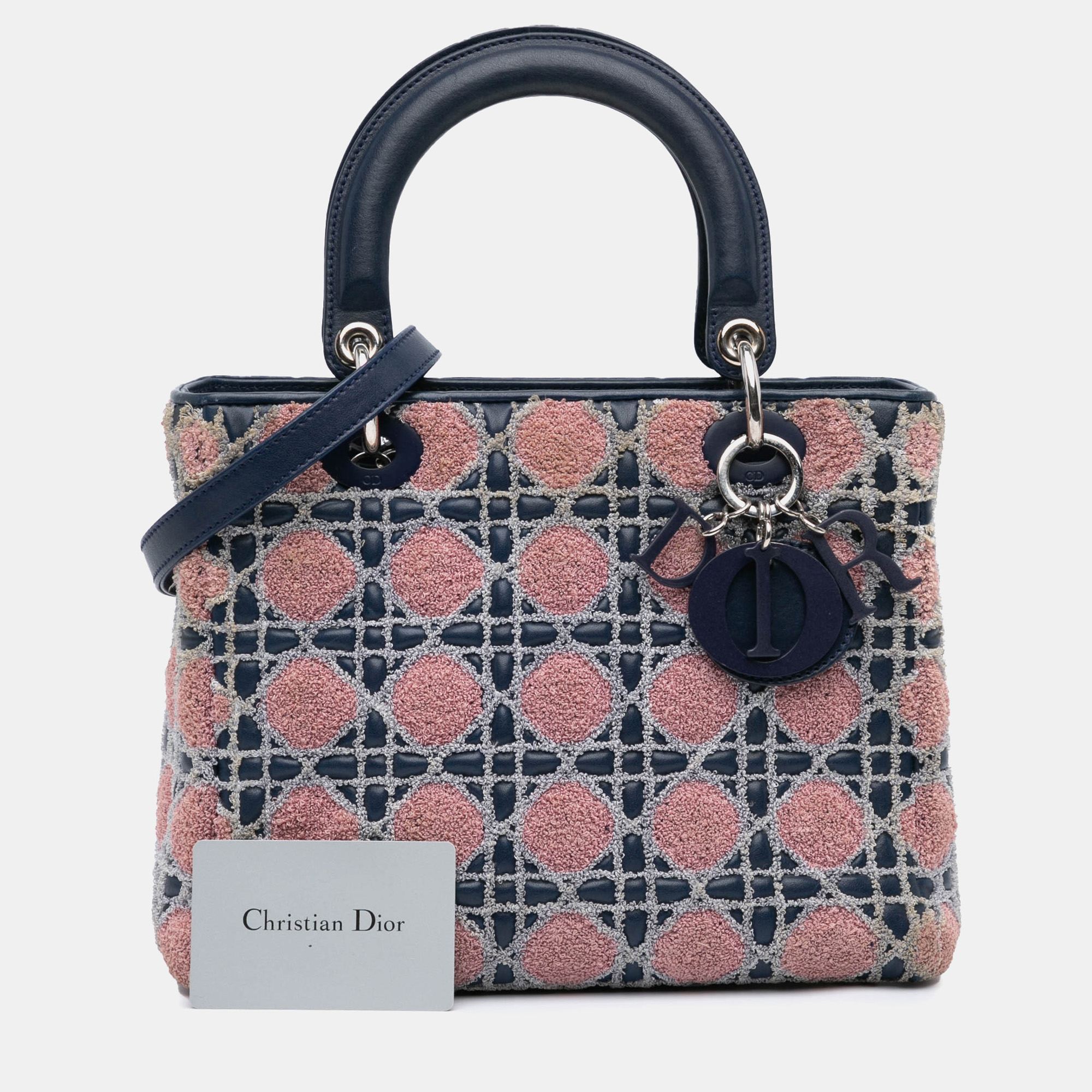 Dior Blue Medium Lambskin And Tweed Cannage Lady Dior Bag 