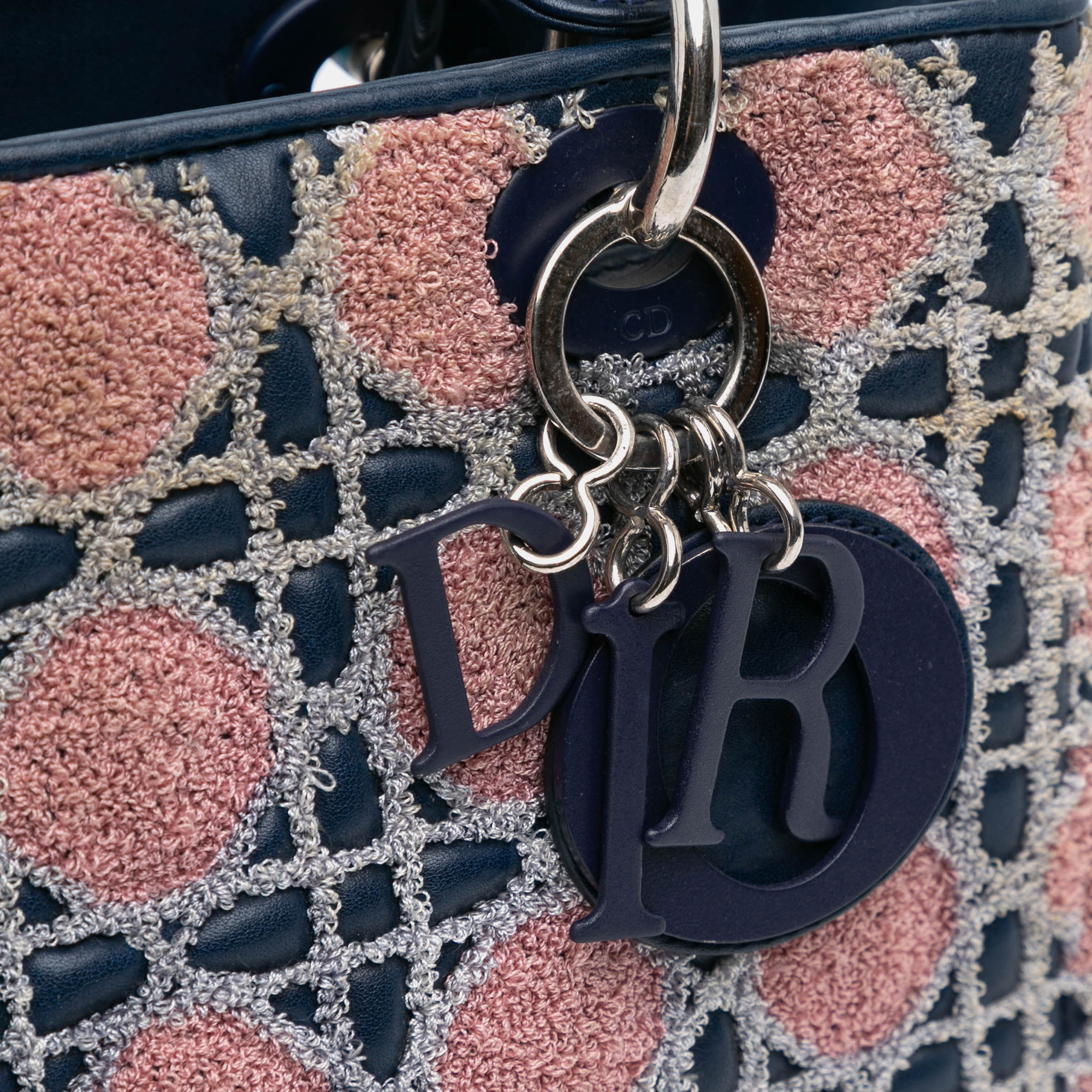 Dior Blue Medium Lambskin And Tweed Cannage Lady Dior Bag 