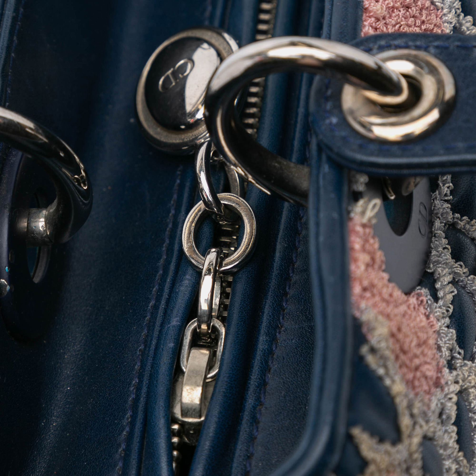 Dior Blue Medium Lambskin And Tweed Cannage Lady Dior Bag 