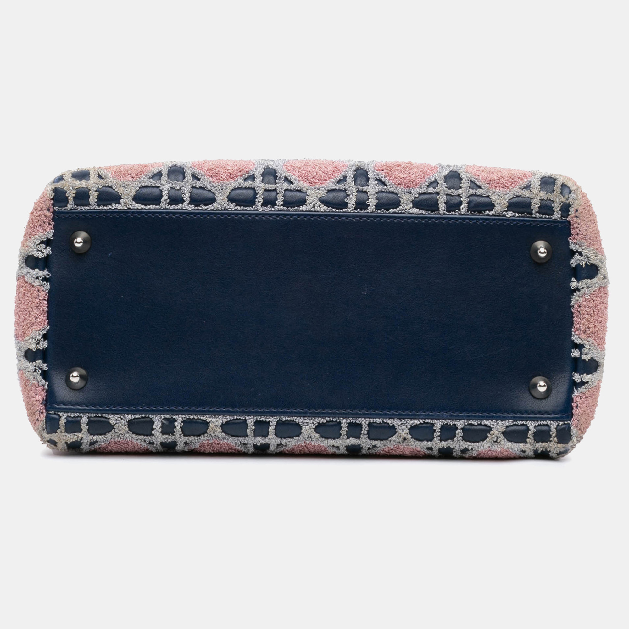 Dior Blue Medium Lambskin And Tweed Cannage Lady Dior Bag 