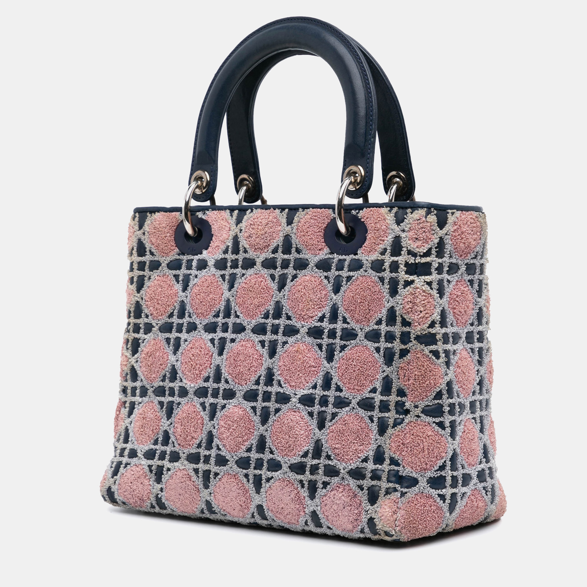 Dior Blue Medium Lambskin And Tweed Cannage Lady Dior Bag 