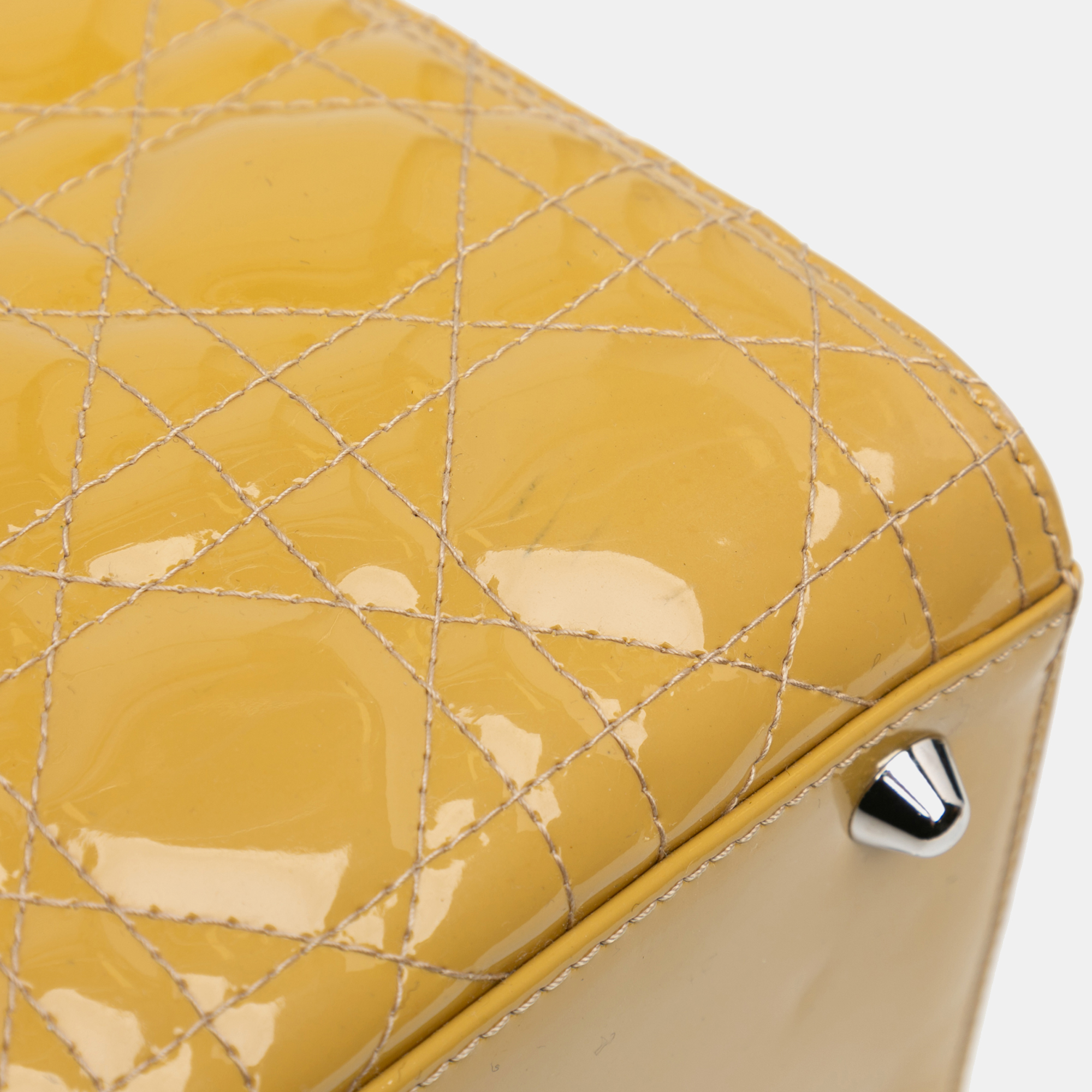 Dior Yellow Large Patent Cannage Lady Dior 