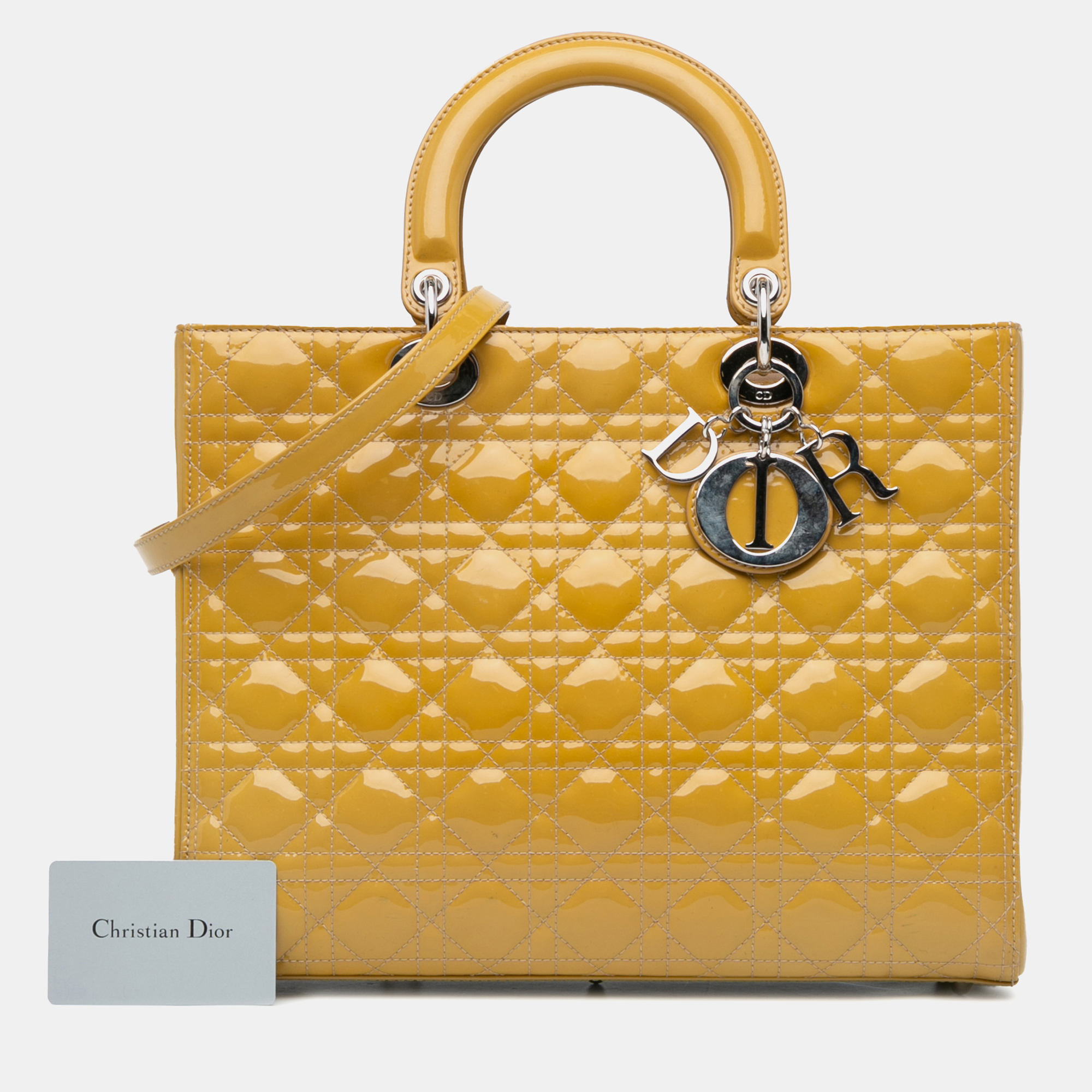Dior Yellow Large Patent Cannage Lady Dior 