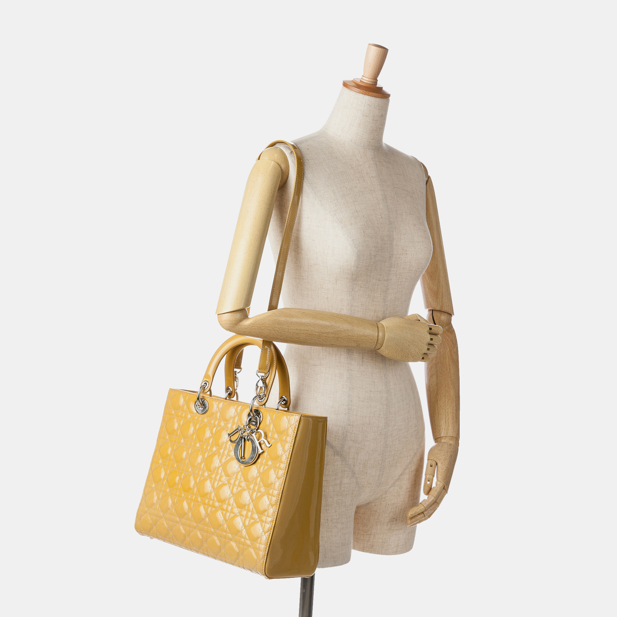 Dior Yellow Large Patent Cannage Lady Dior 
