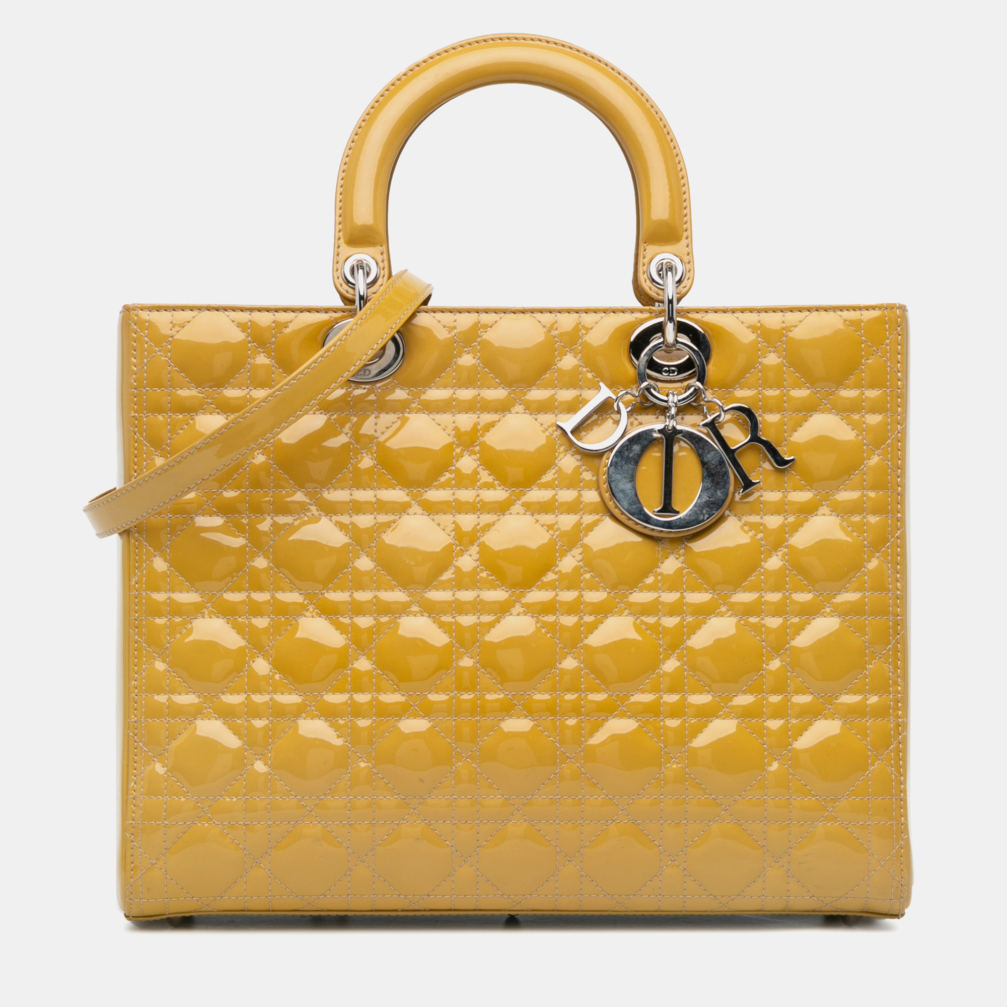 

Dior Yellow Large Patent Cannage Lady Dior