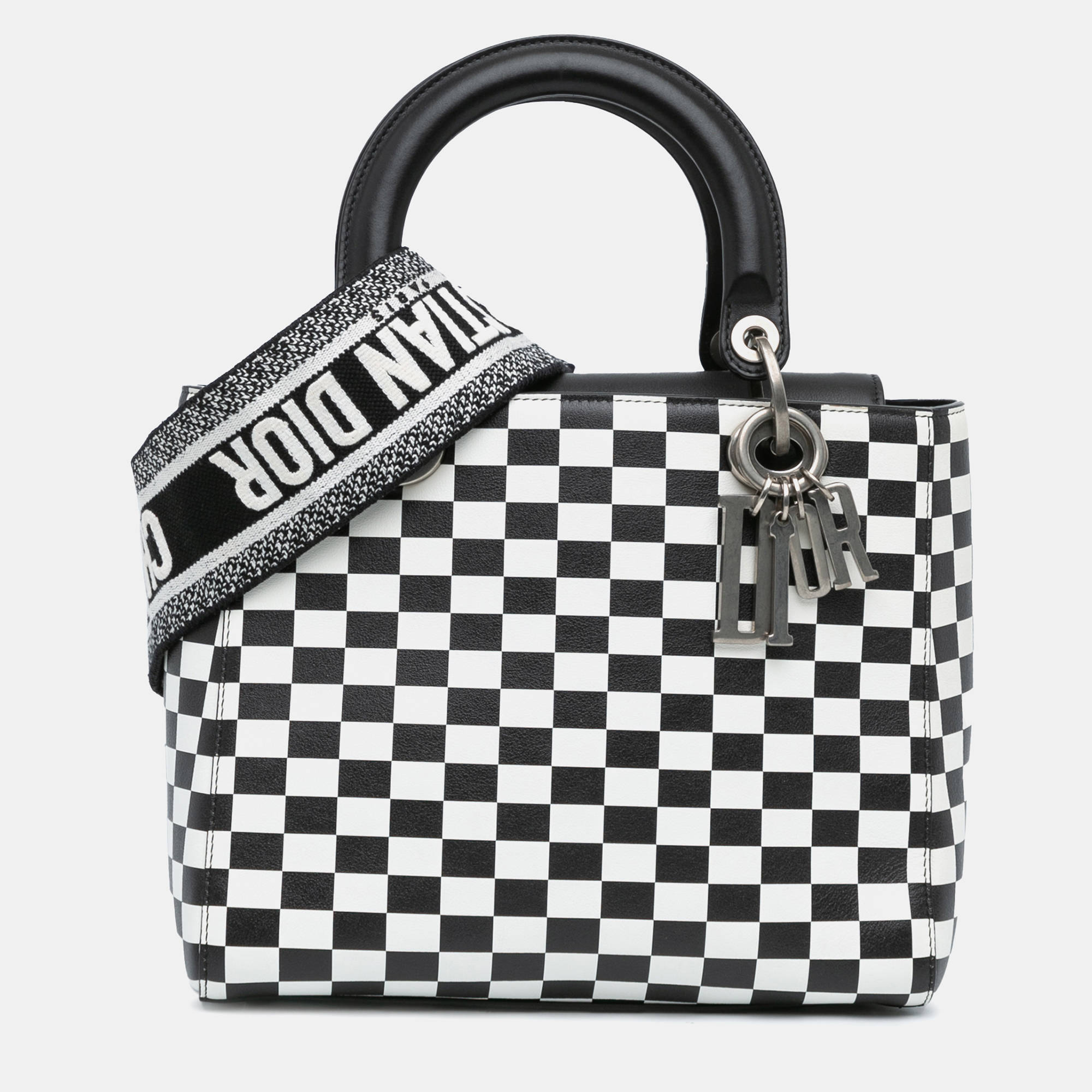 

Dior Black White Medium Calfskin Checkered Lady Dior