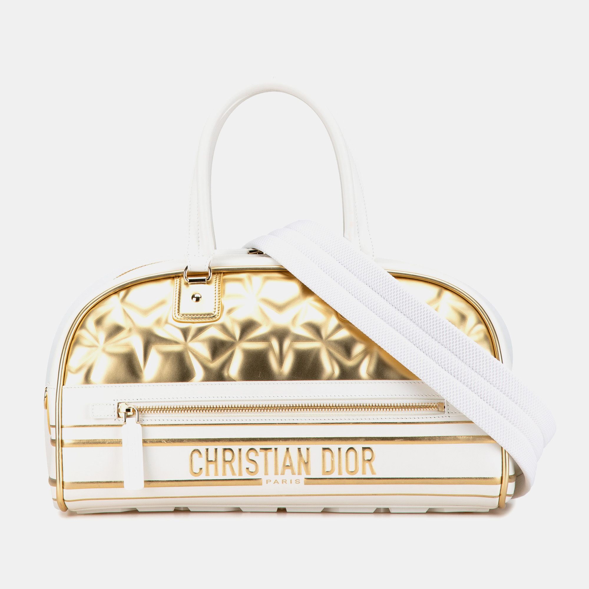 

Dior Gold/White Leather Medium Vibe Bowling Bag