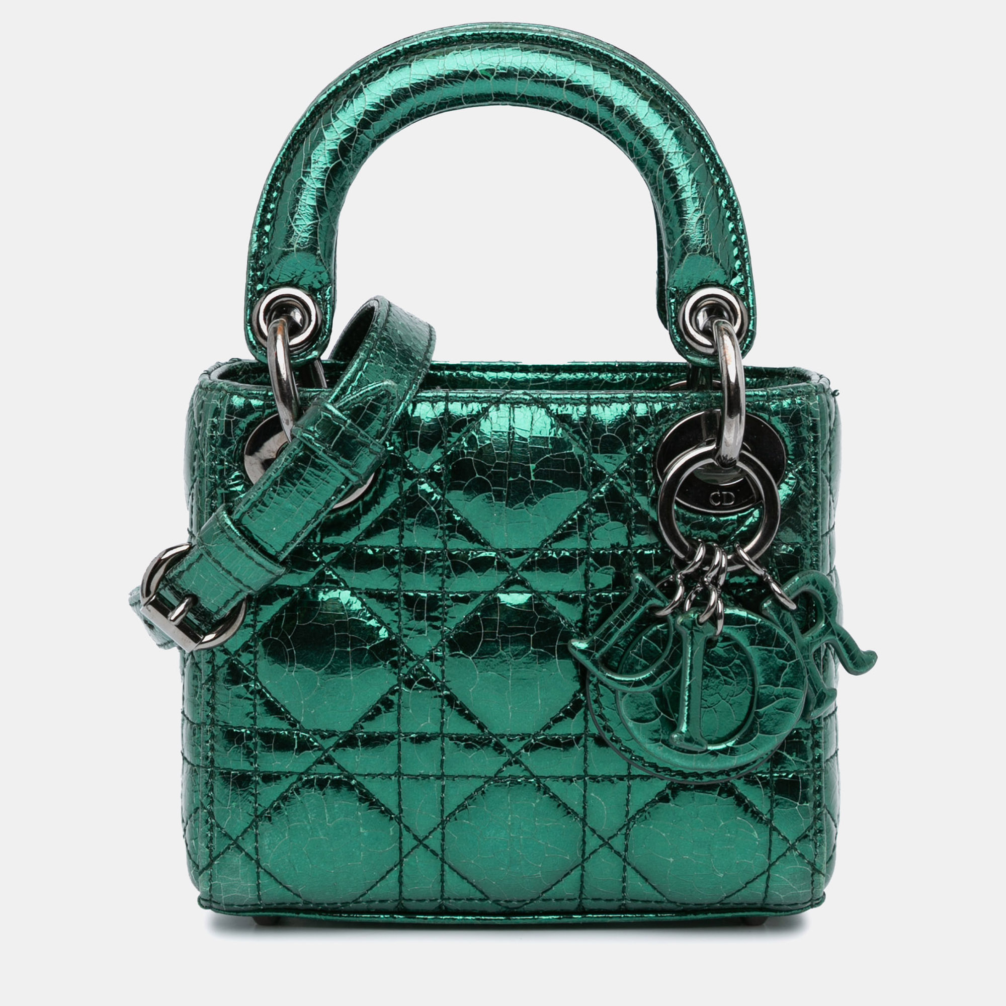 

Dior Green Metallic Crinkled Calfskin Micro Cannage Lady Dior Tote Bag