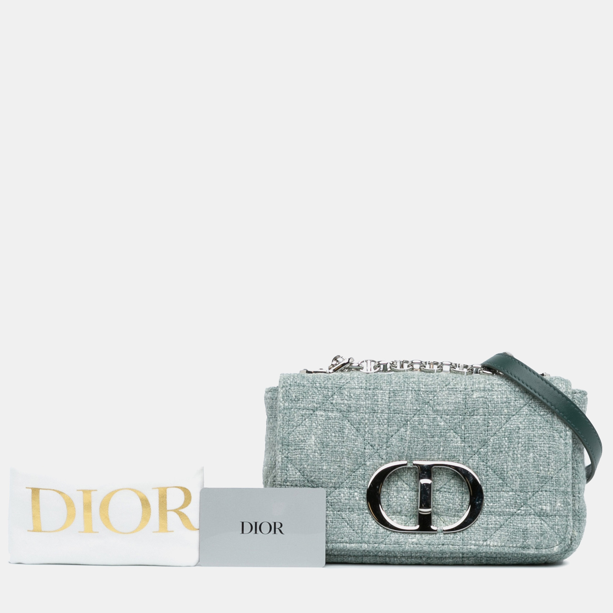 Dior Green Small Tweed Macrocannage Caro Bag 
