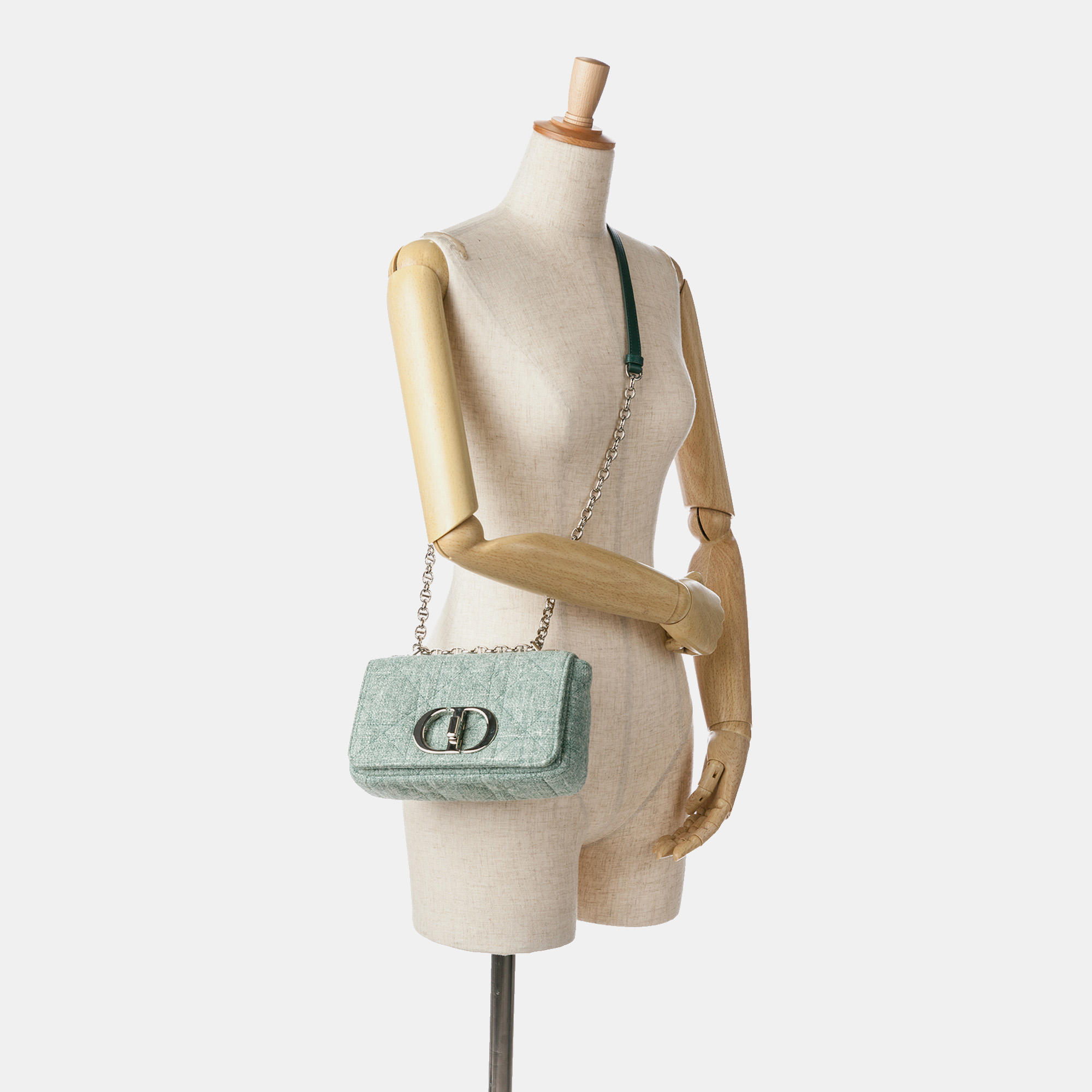 Dior Green Small Tweed Macrocannage Caro Bag 
