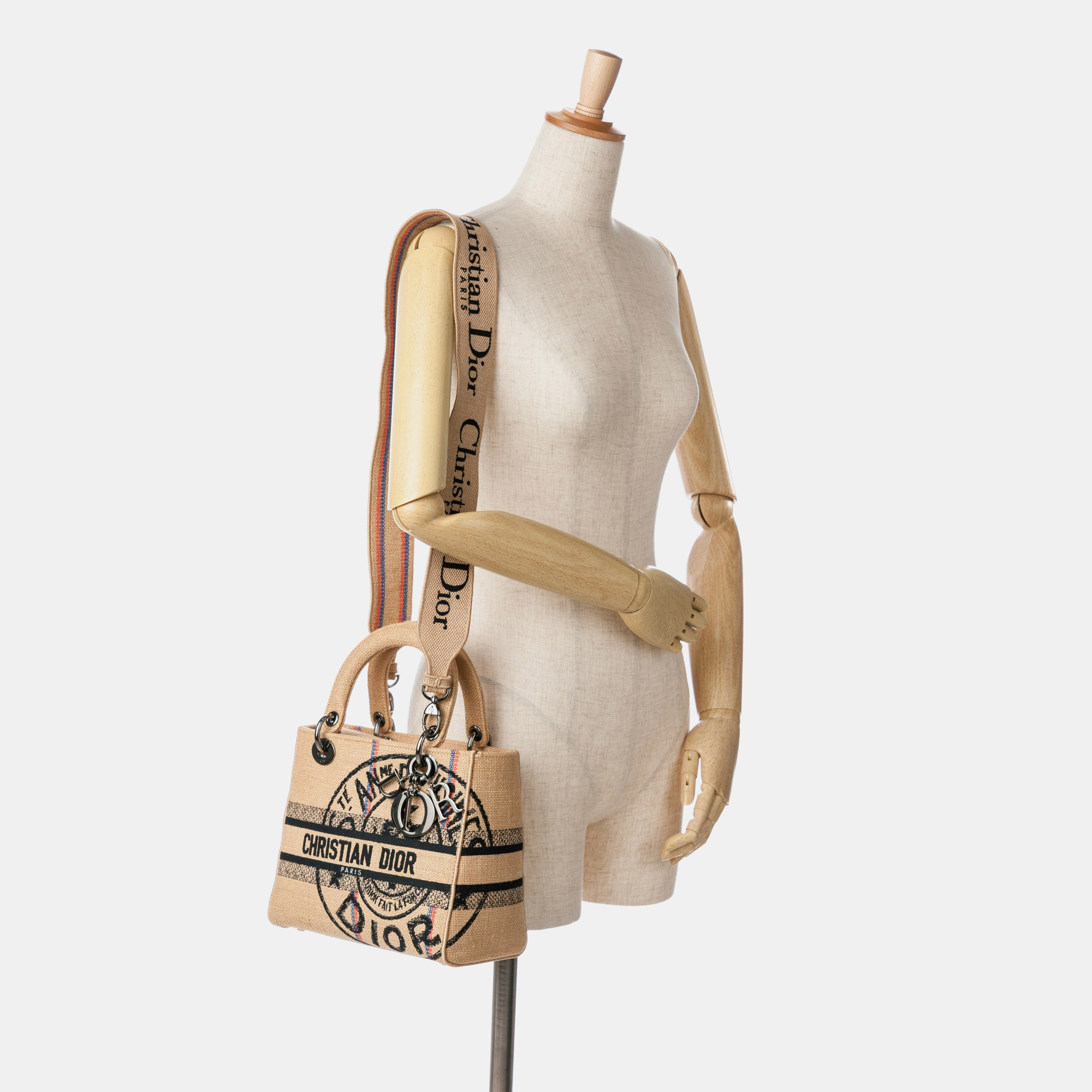 Dior Brown Medium Canvas Jute Embroidered Lady D Lite 