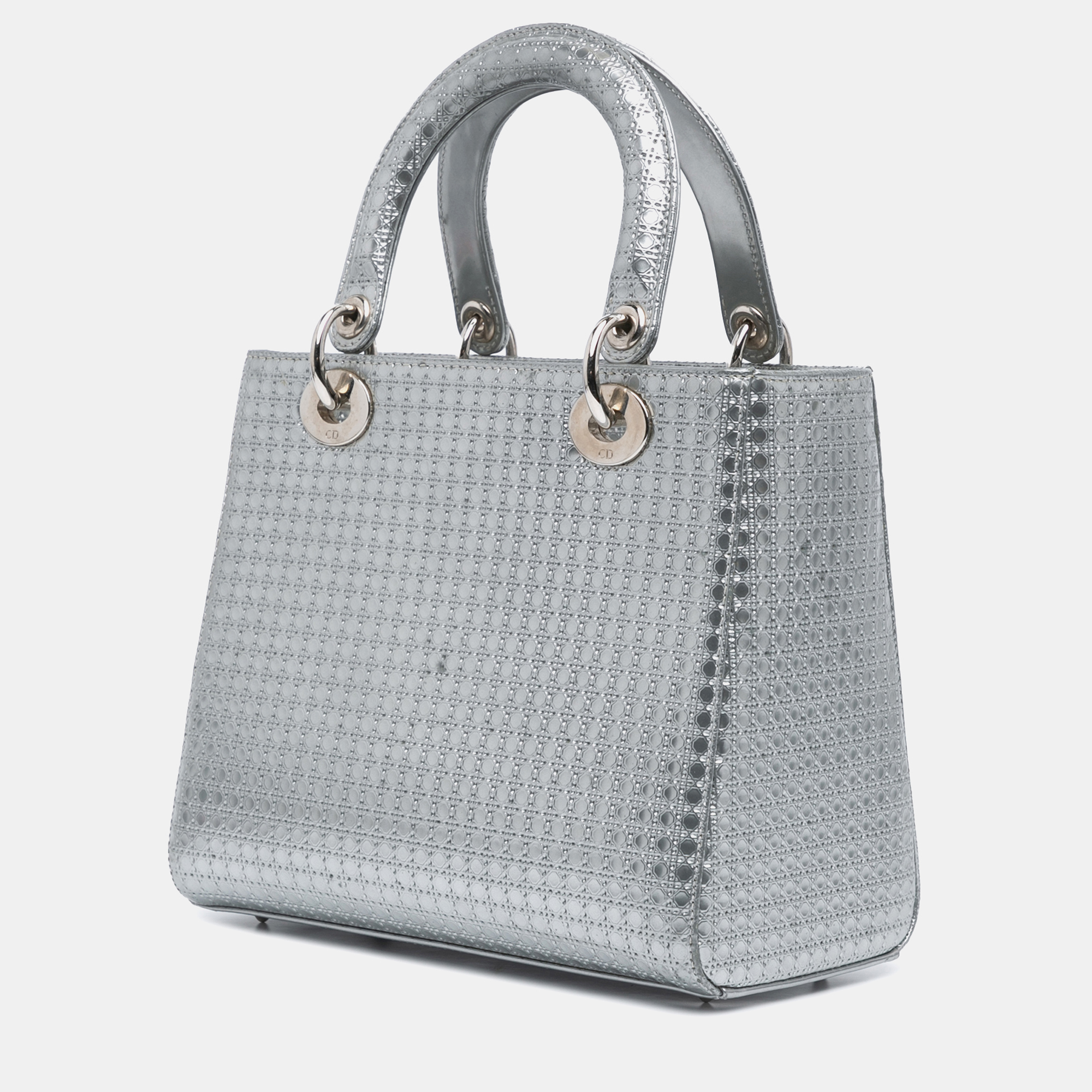 Dior Silver Medium Patent Microcannage Lady Dior Bag 