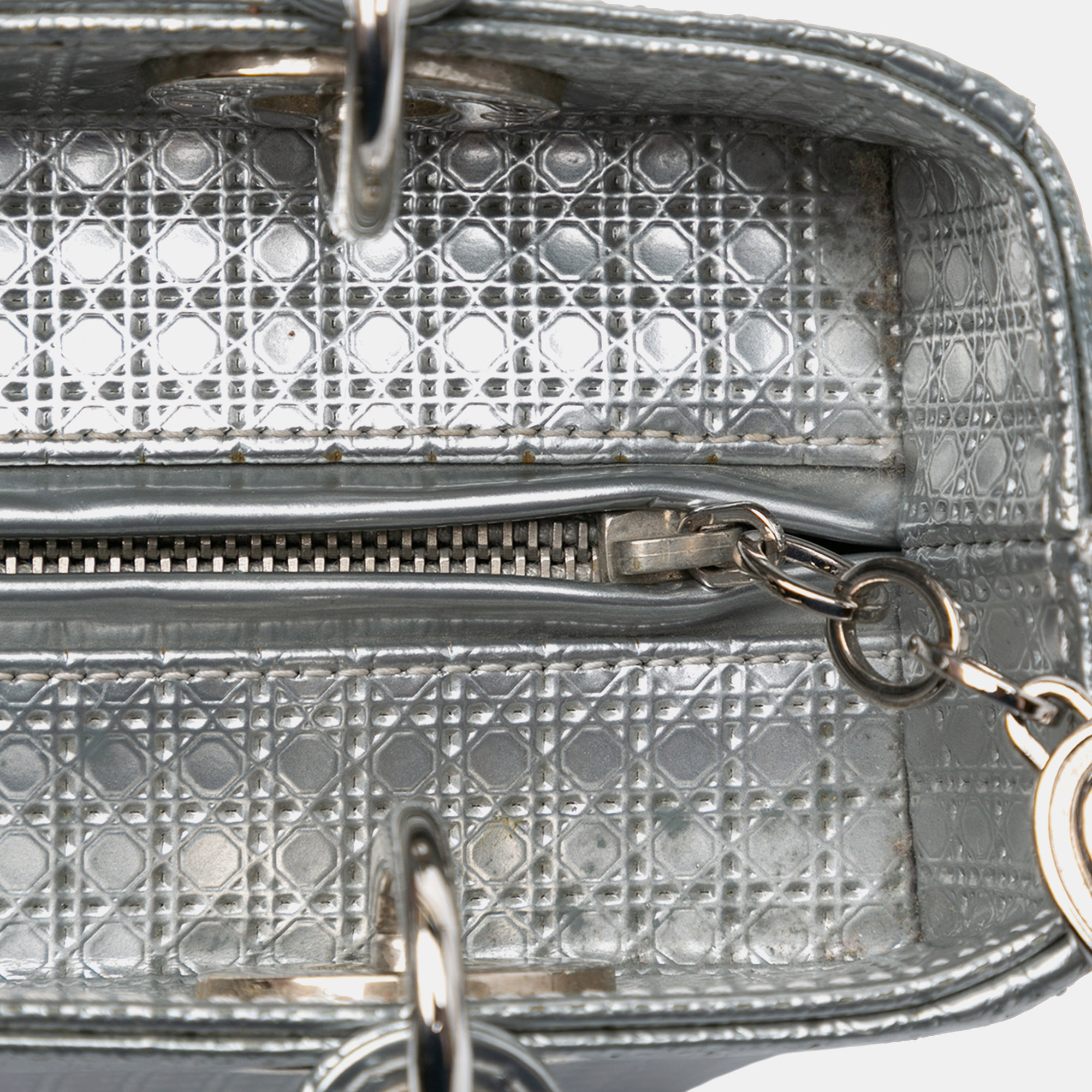 Dior Silver Medium Patent Microcannage Lady Dior Bag 