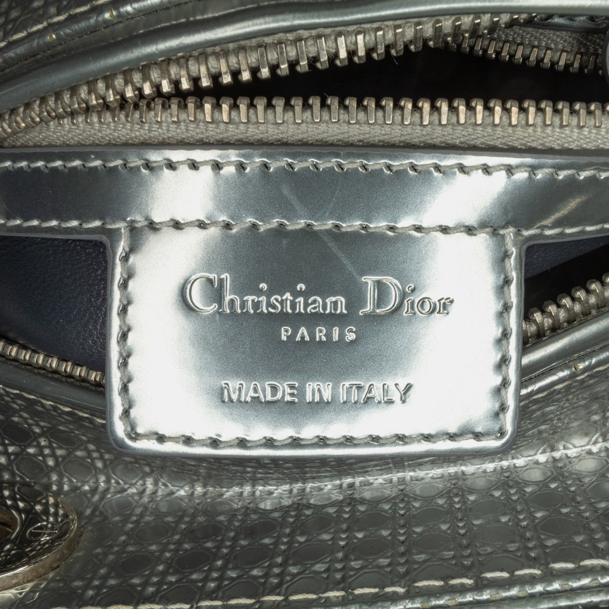 Dior Silver Medium Patent Microcannage Lady Dior Bag 