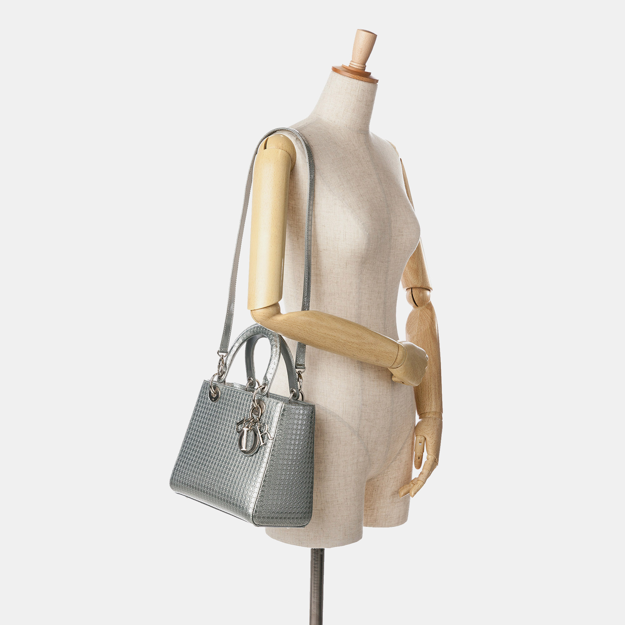 Dior Silver Medium Patent Microcannage Lady Dior Bag 