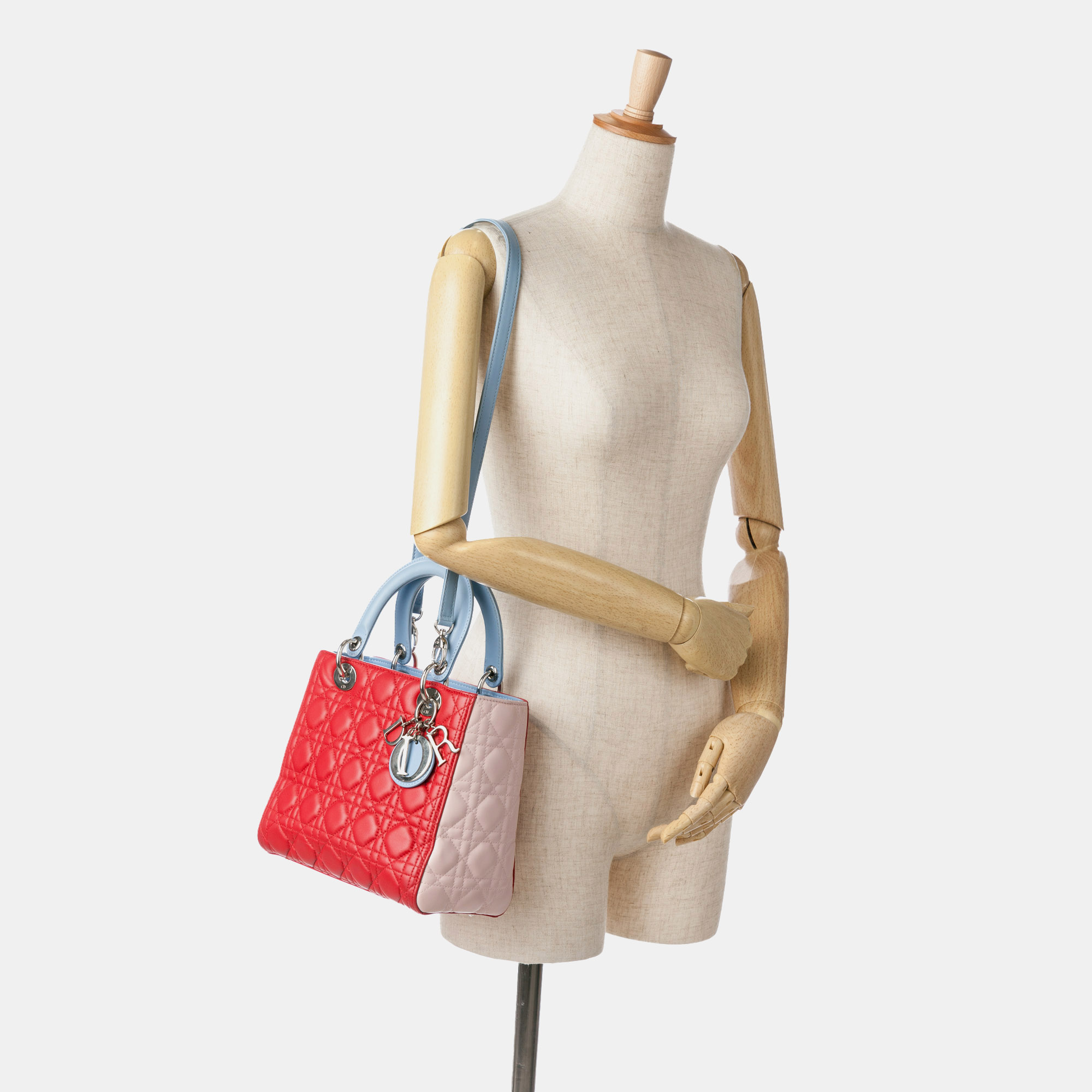 Dior Red Medium Tricolor Lambskin Cannage Lady Dior 