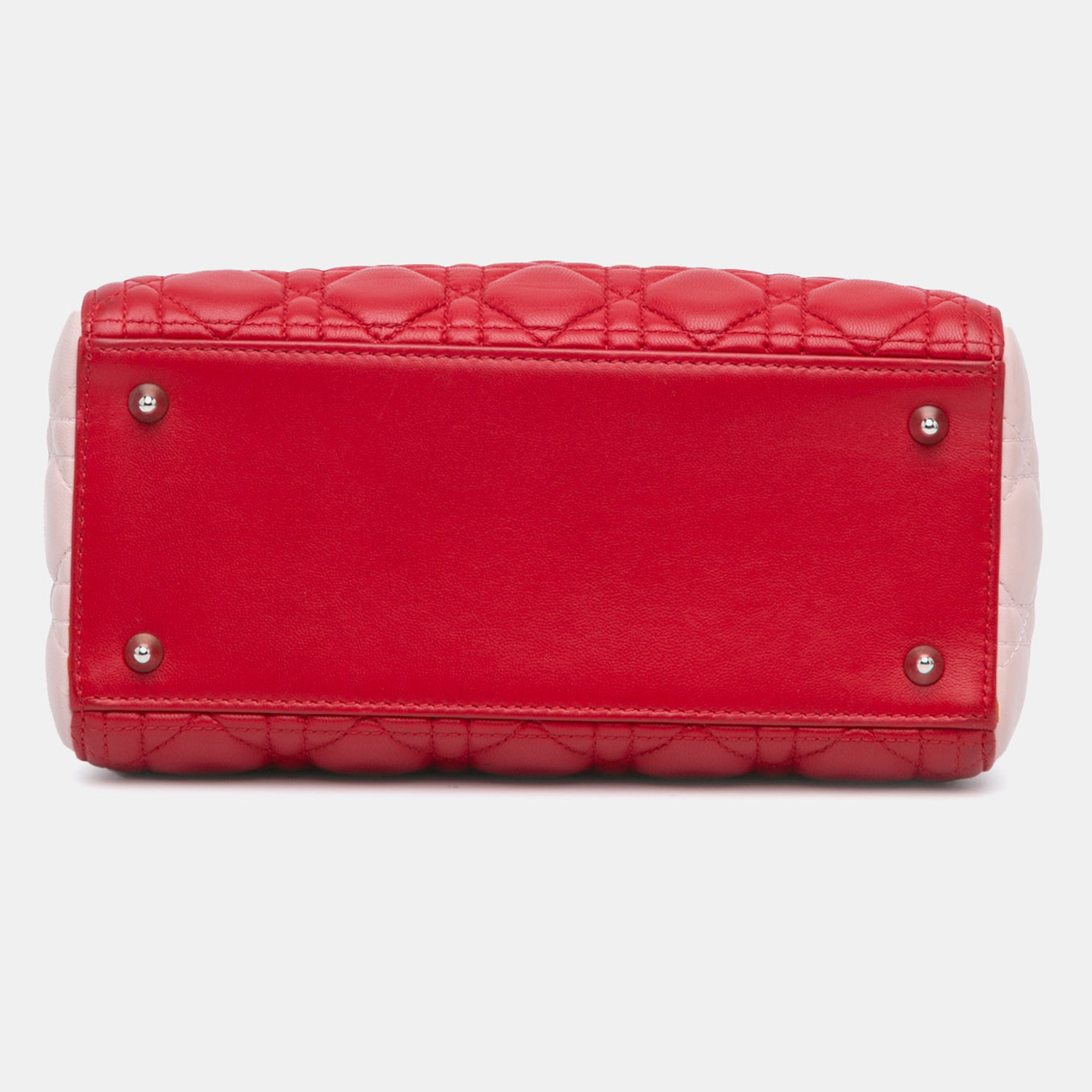 Dior Red Medium Tricolor Lambskin Cannage Lady Dior 