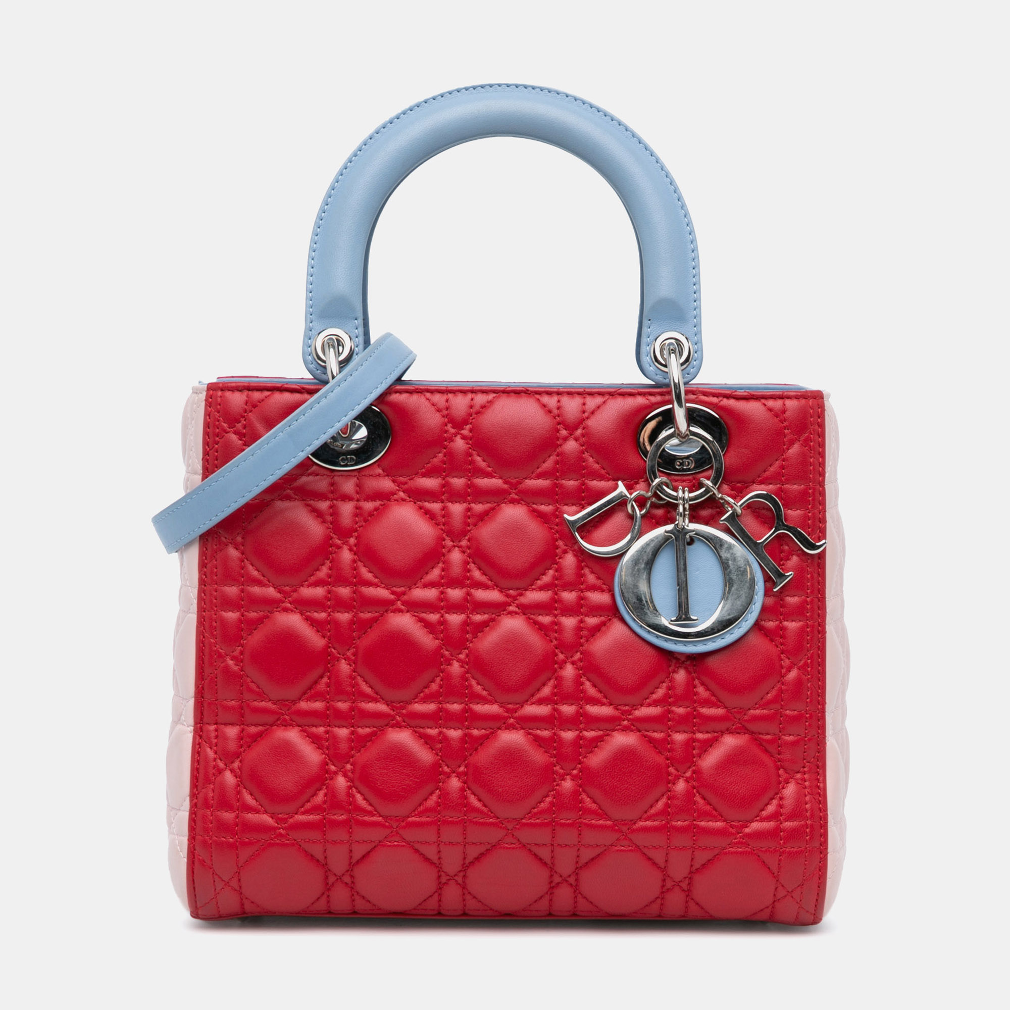 

Dior Red Medium Tricolor Lambskin Cannage Lady Dior