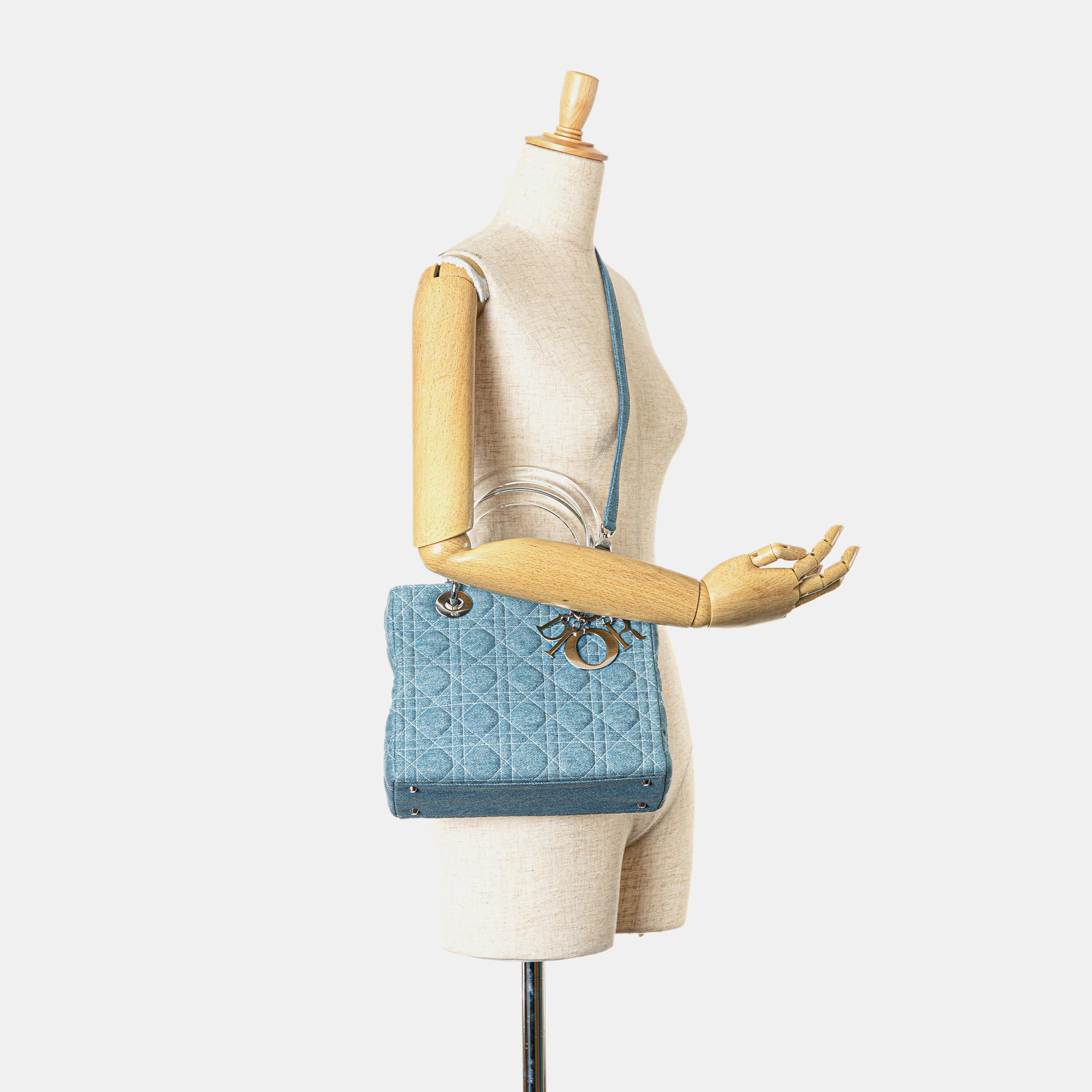 Dior Blue Medium Denim Cannage Lady Dior 