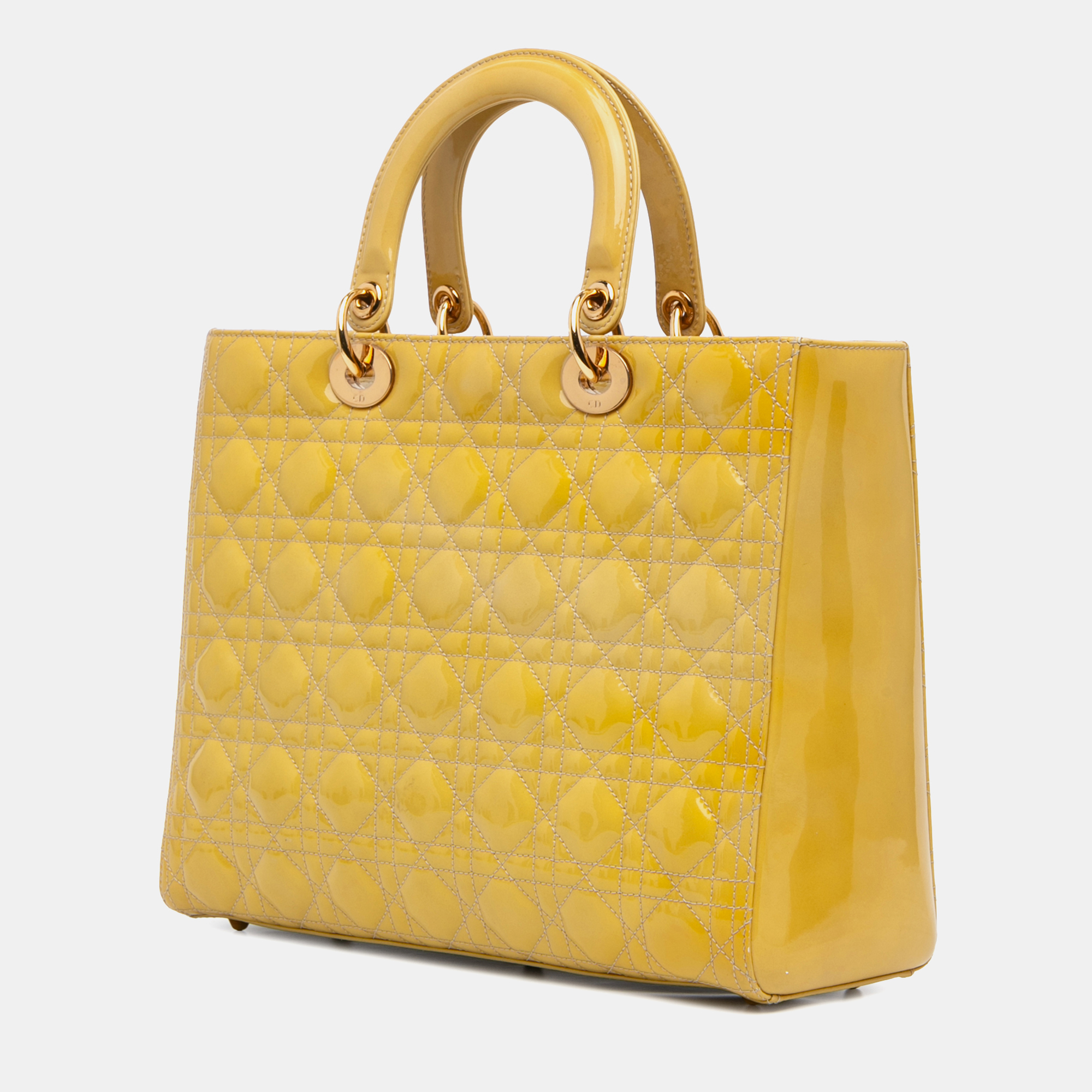 Dior Yellow Large Patent Cannage Lady Dior 