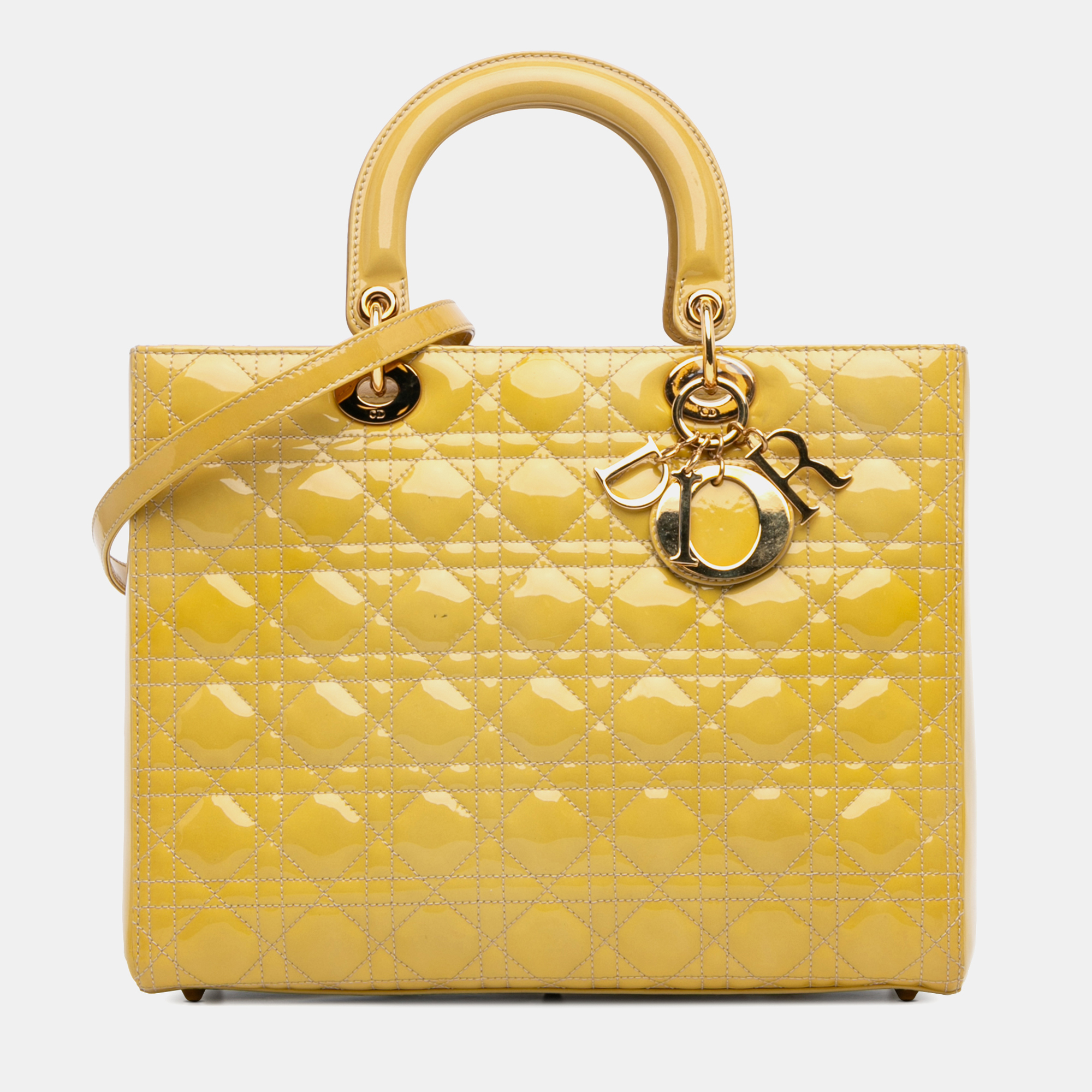 

Dior Yellow Large Patent Cannage Lady Dior