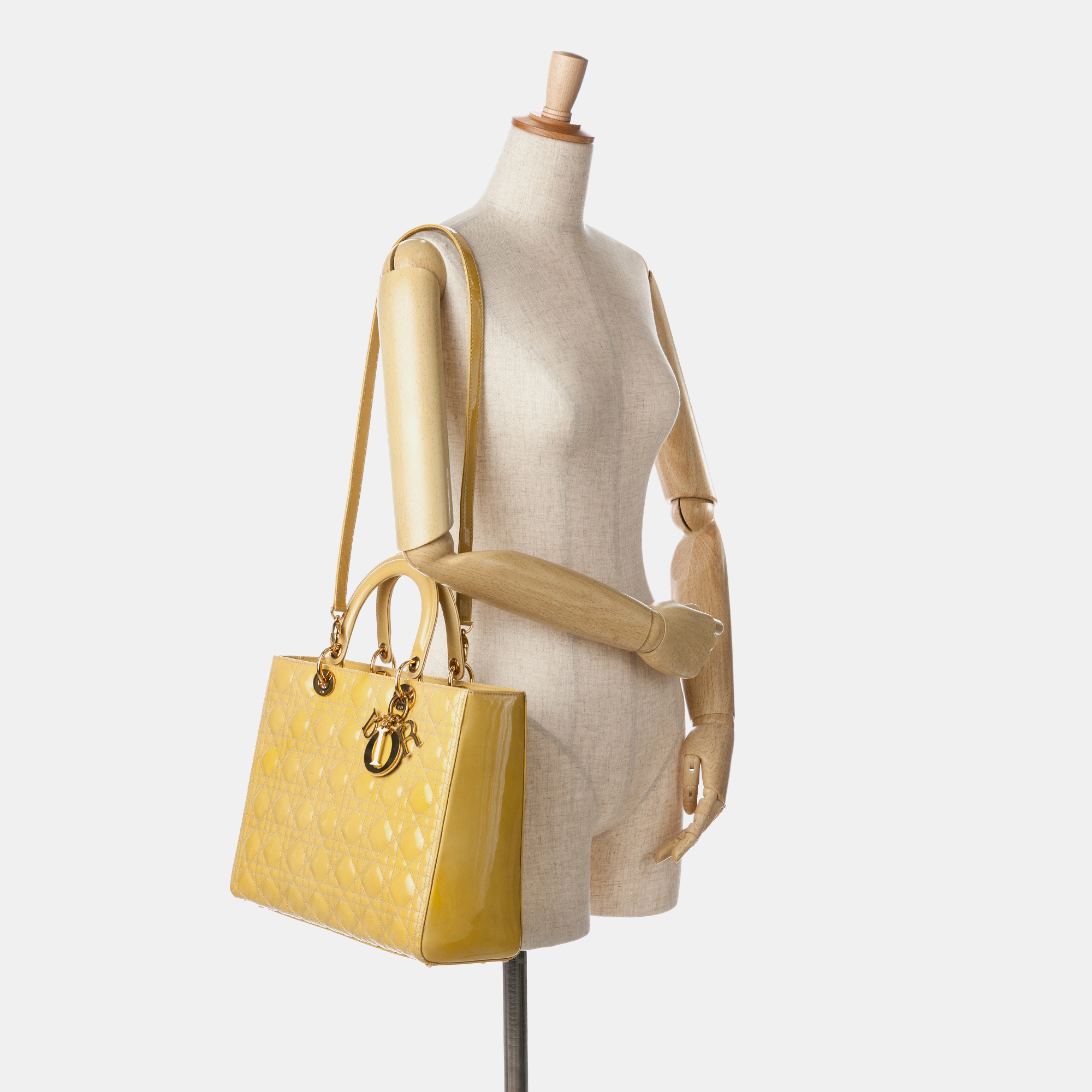 Dior Yellow Large Patent Cannage Lady Dior 
