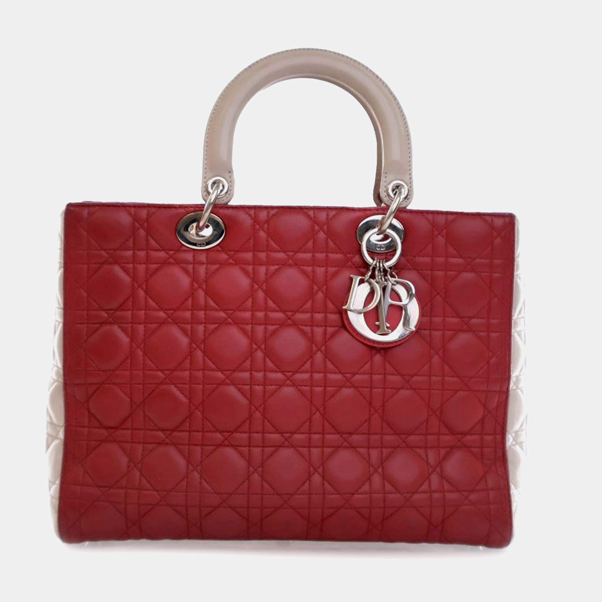 

Dior Red Large Bicolor Lambskin Cannage Lady Dior