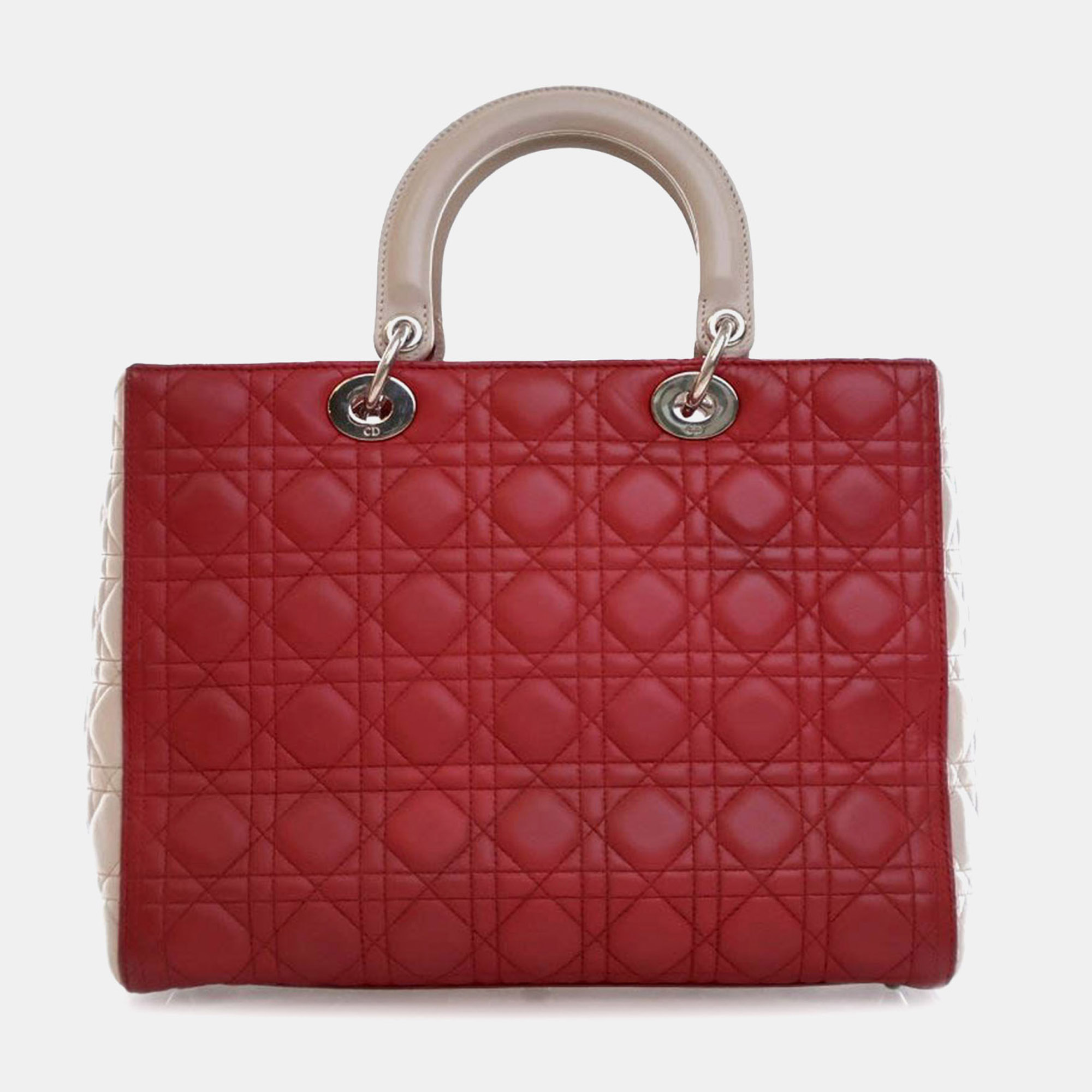 Dior Red Large Bicolor Lambskin Cannage Lady Dior 