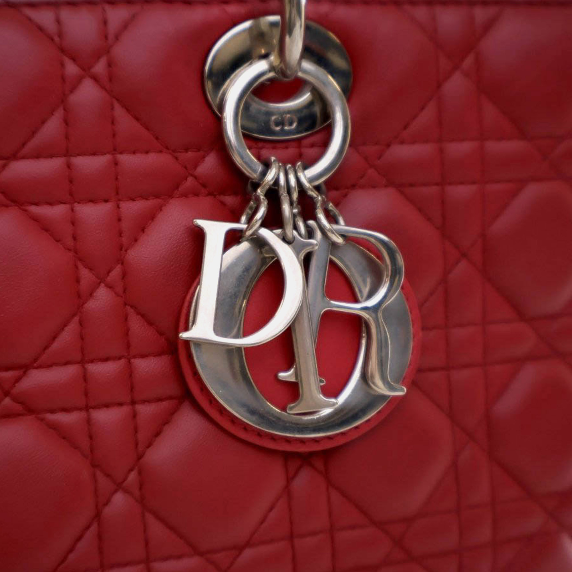 Dior Red Large Bicolor Lambskin Cannage Lady Dior 