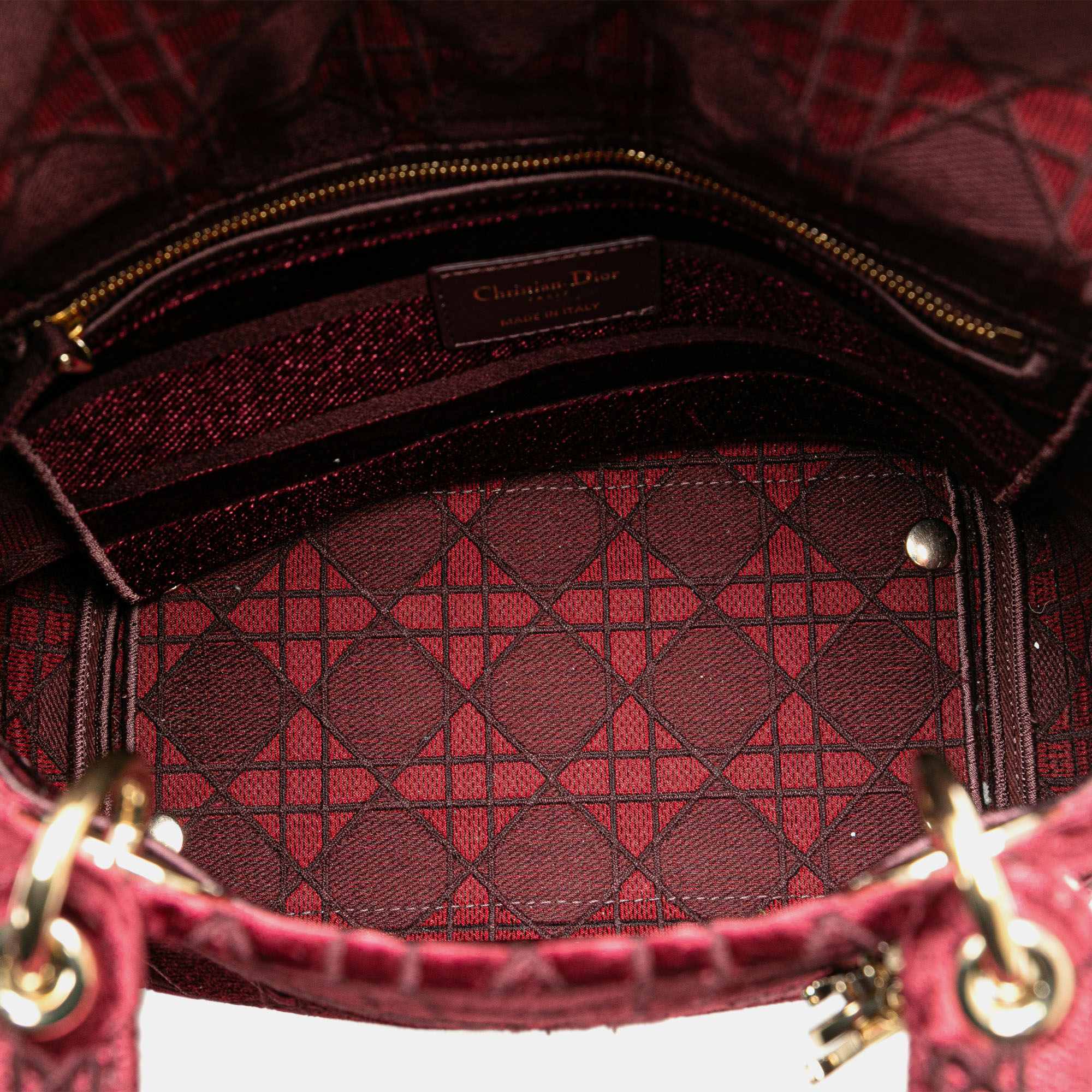 Dior Red Medium Velvet Cannage Lady D Lite 