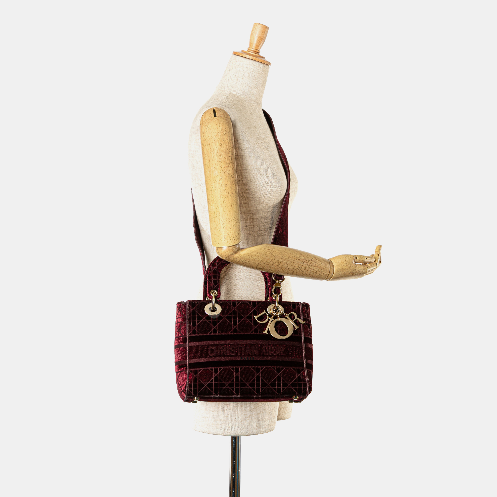 Dior Red Medium Velvet Cannage Lady D Lite 