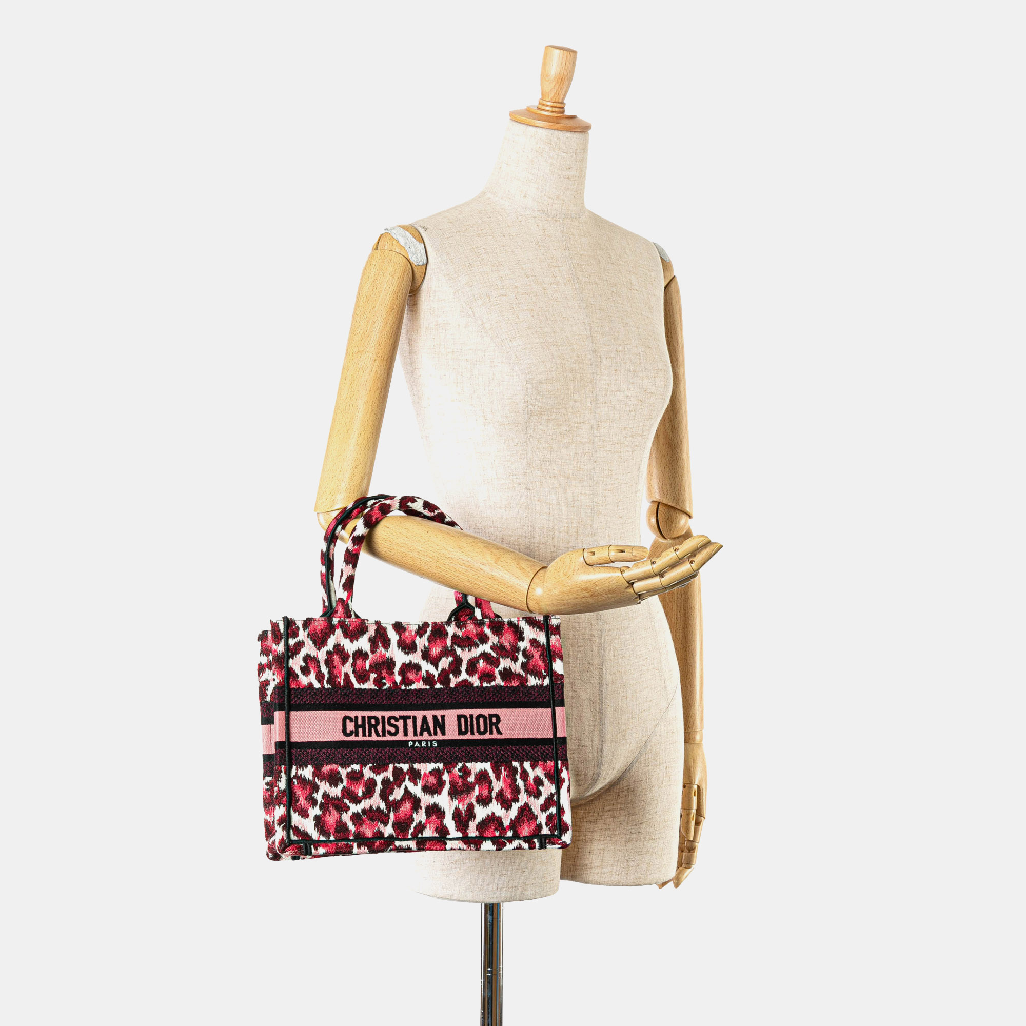 Dior Pink Mizza Small Embroidered Canvas Leopard Book Tote 