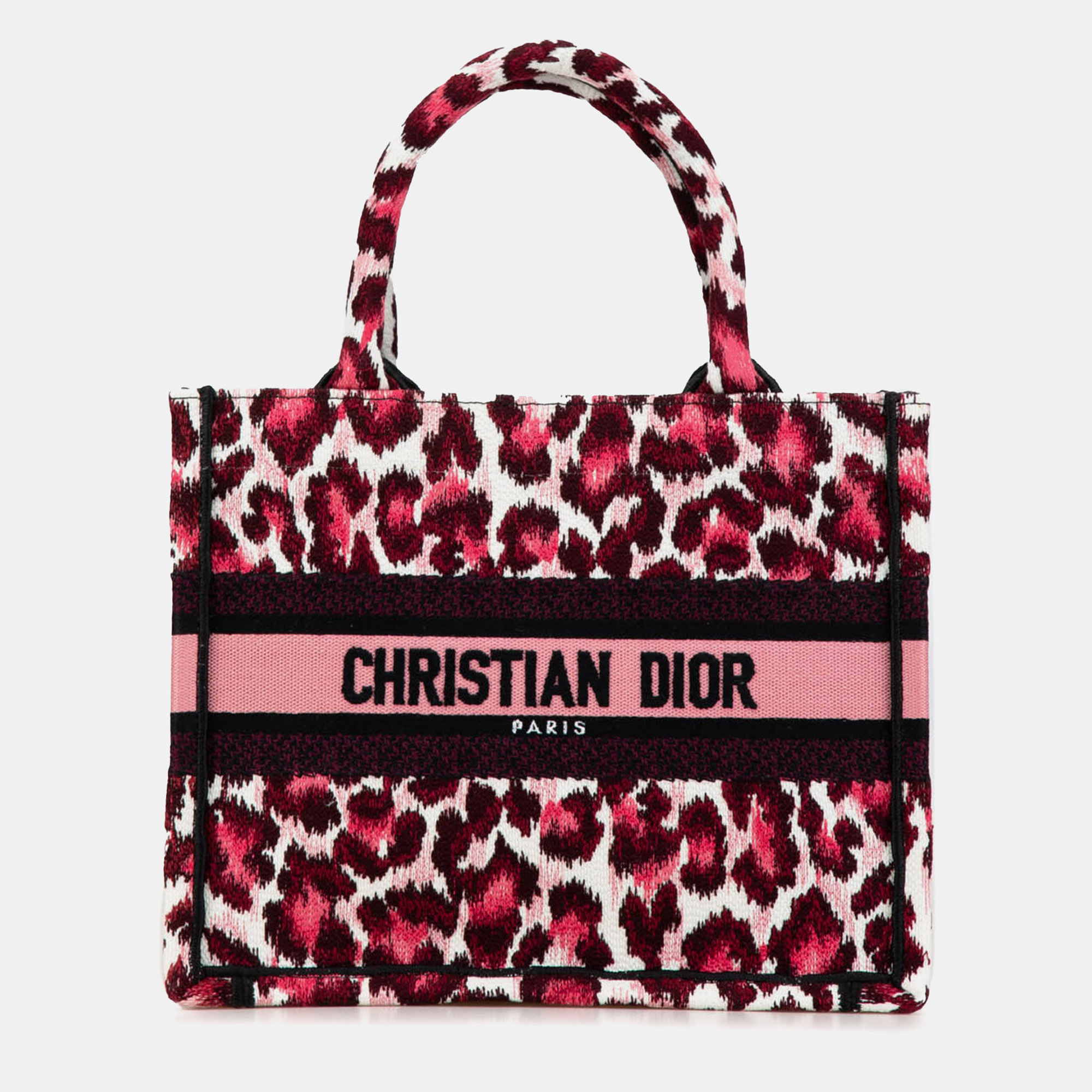 

Dior Pink Mizza Small Embroidered Canvas Leopard Book Tote