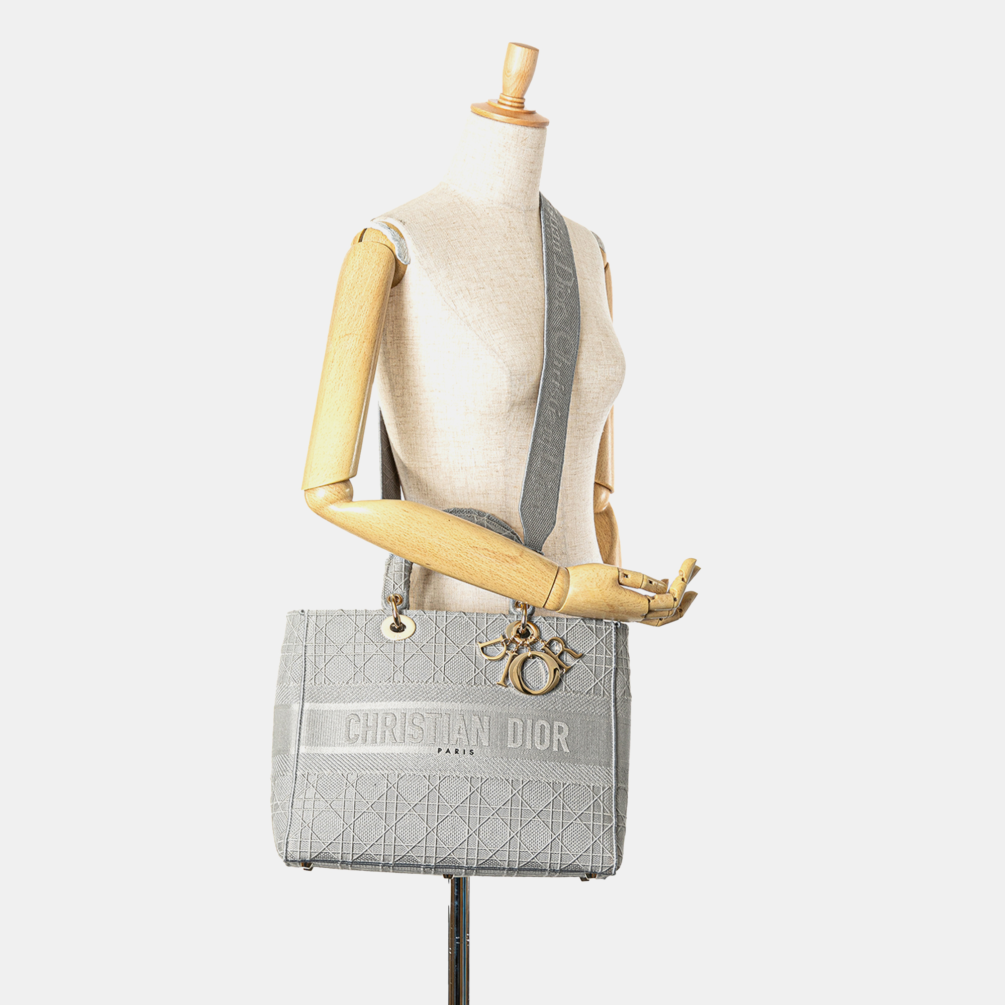 Dior Grey Large Canvas Cannage Lady D Lite 