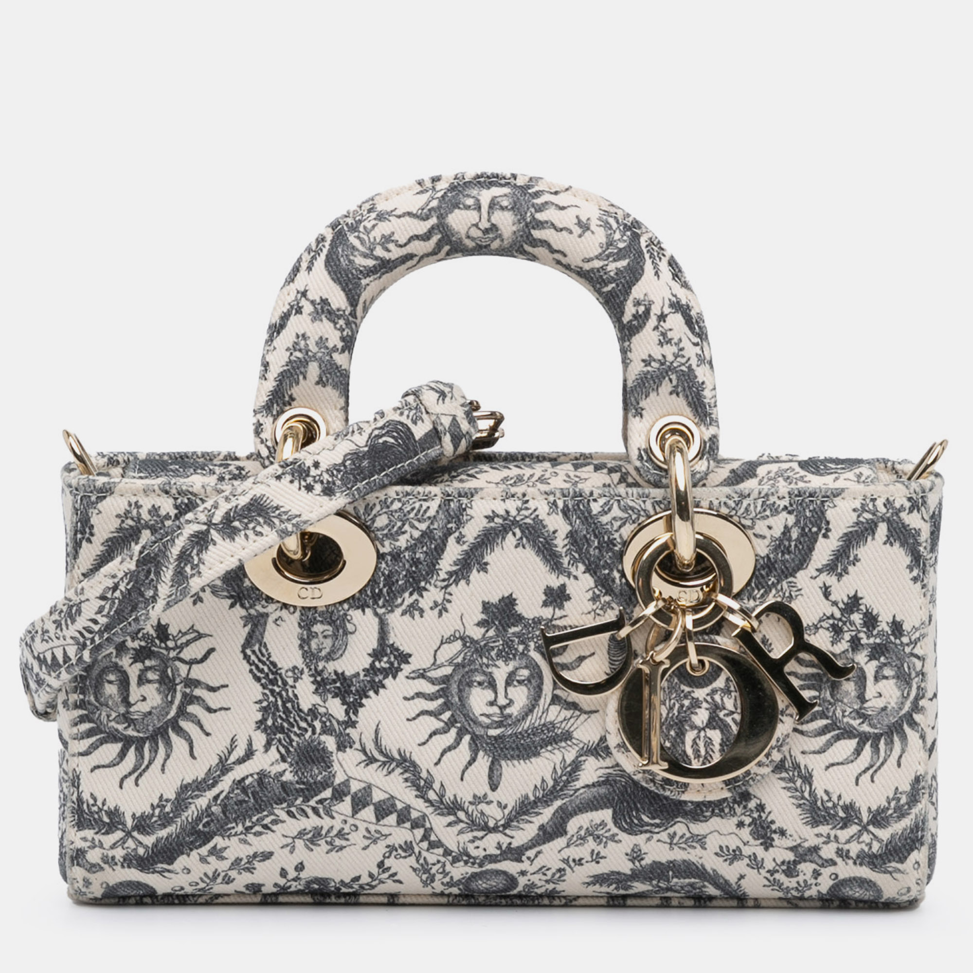 

Dior White Small Denim Toile de Jouy Soleil Lady D Joy Top Handle Bag