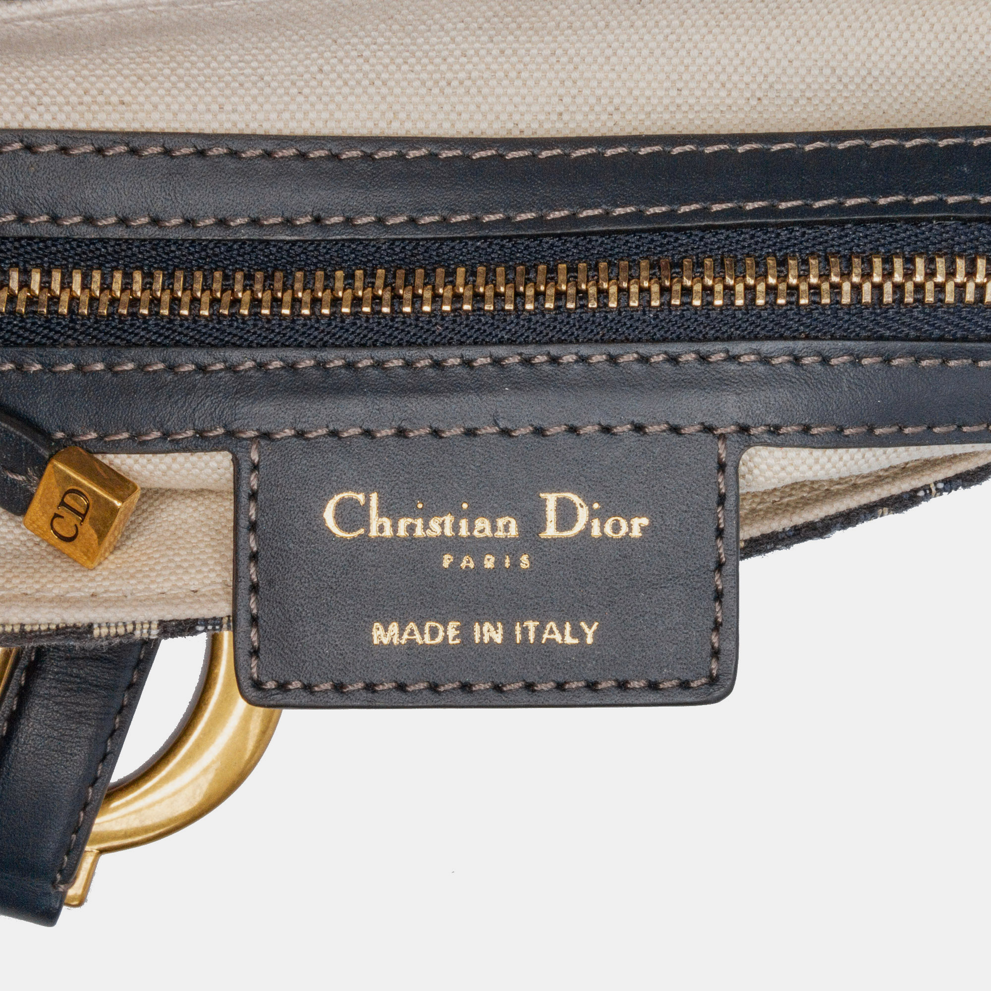 Dior Navy Blue Oblique Canvas Saddle Bag 