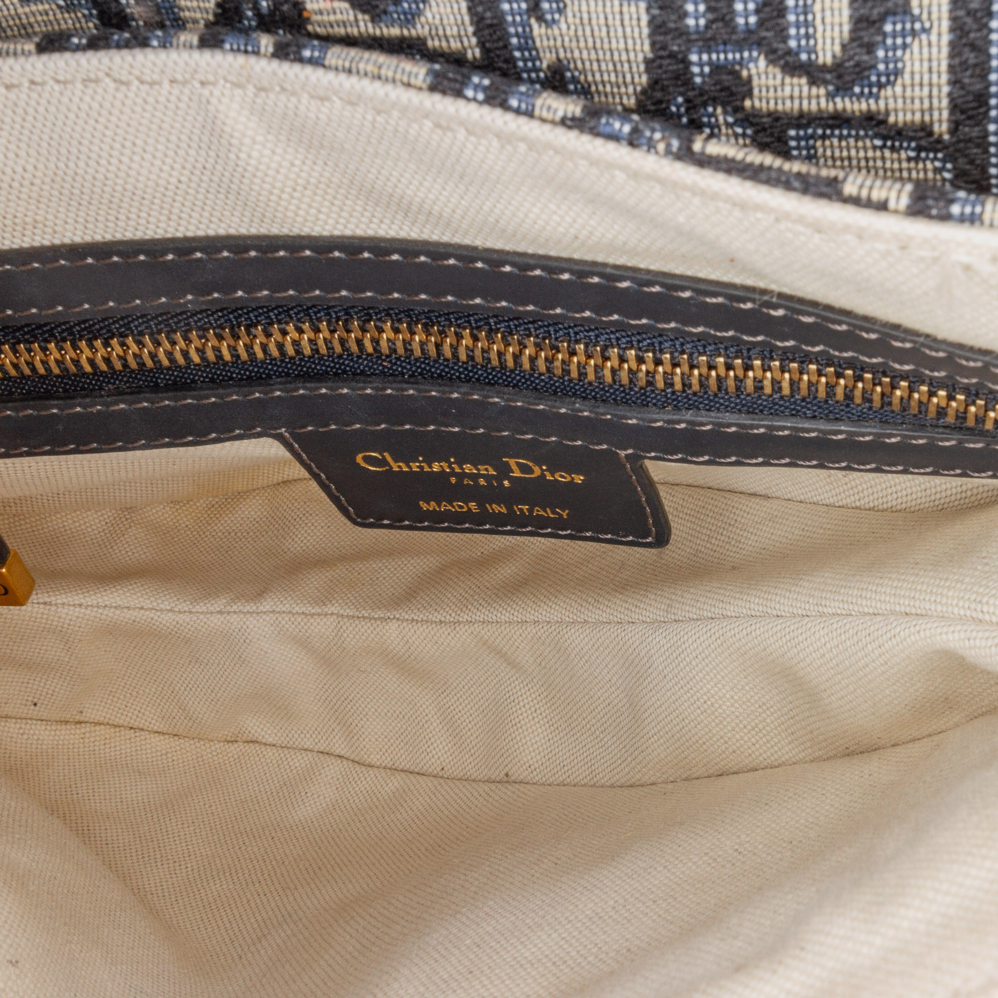 Dior Navy Blue Oblique Canvas Saddle Bag 