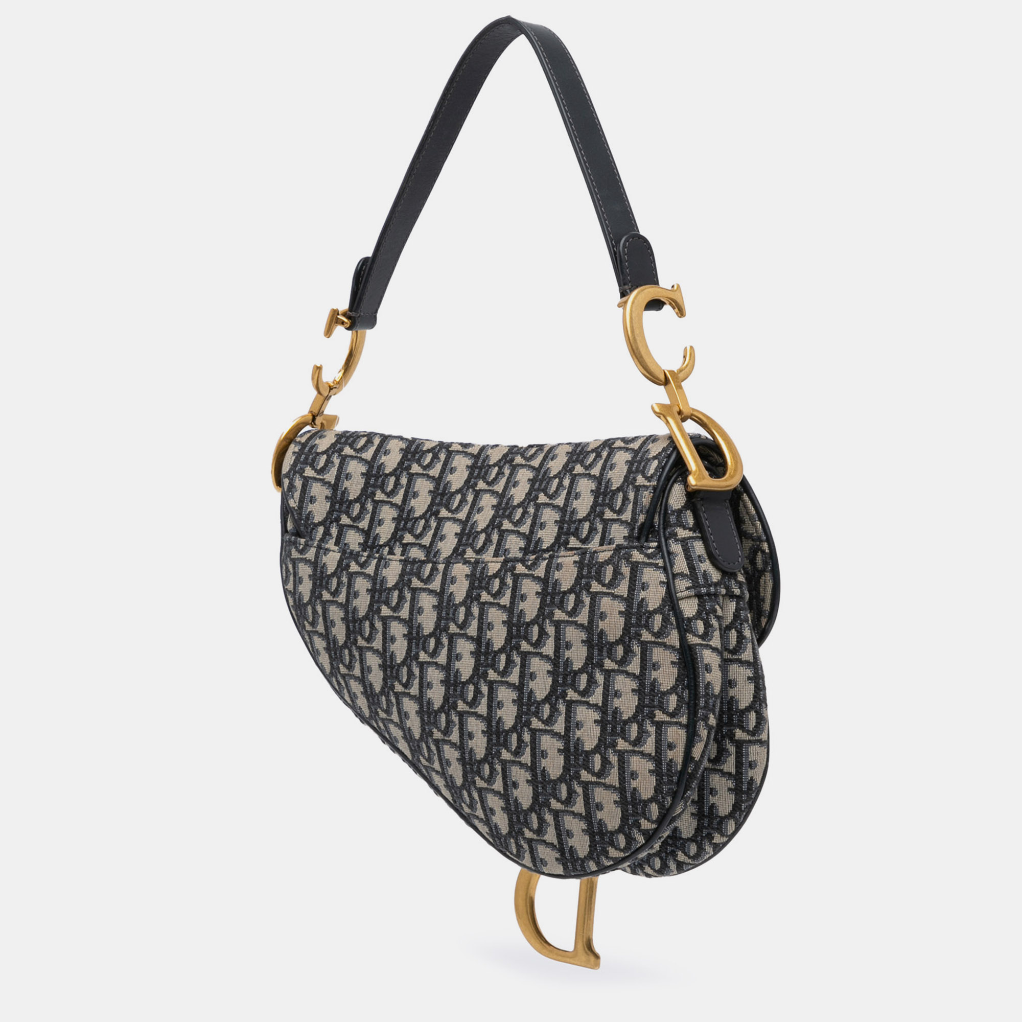 Dior Navy Blue Oblique Canvas Saddle Bag 