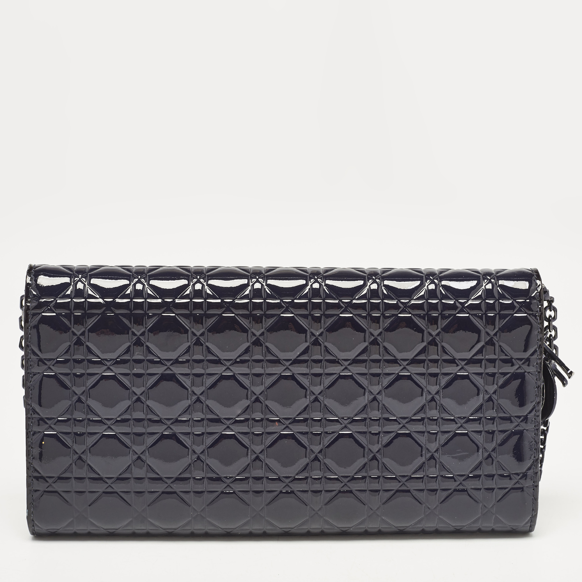Dior Navy Blue Micro Cannage Patent Leather Lady Dior Chain Clutch 