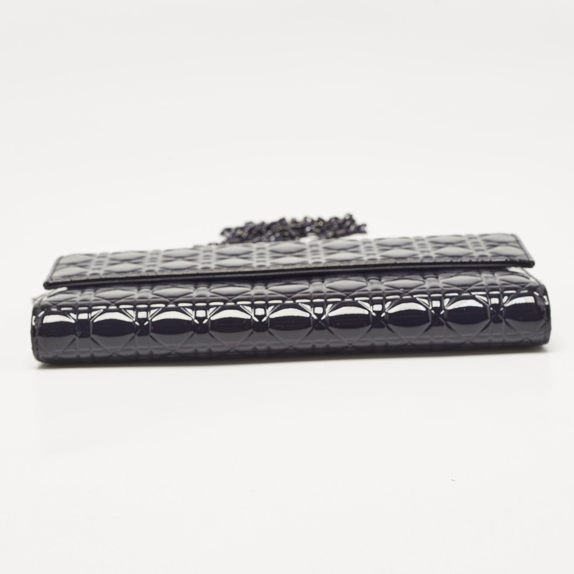 Dior Navy Blue Micro Cannage Patent Leather Lady Dior Chain Clutch 