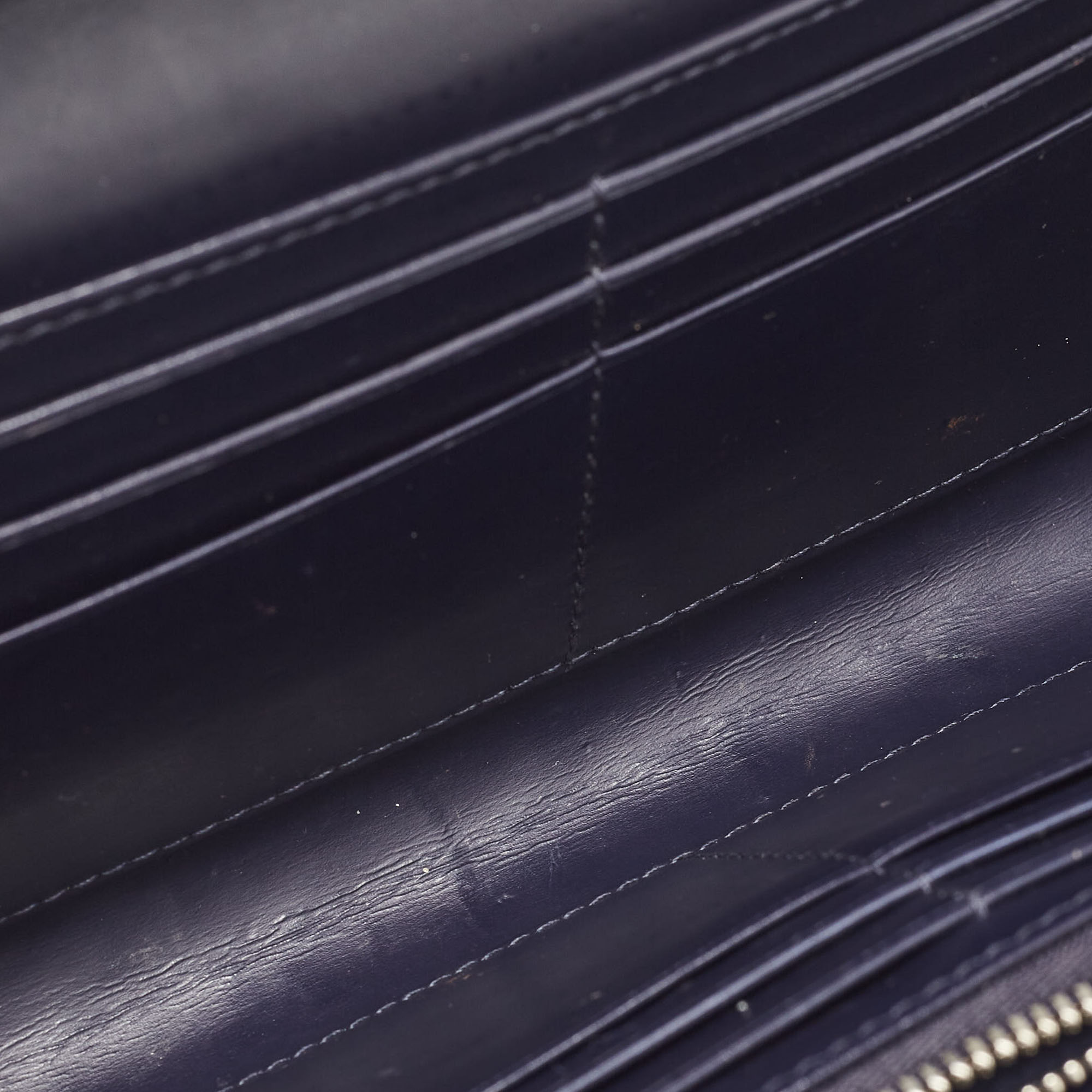 Dior Navy Blue Micro Cannage Patent Leather Lady Dior Chain Clutch 